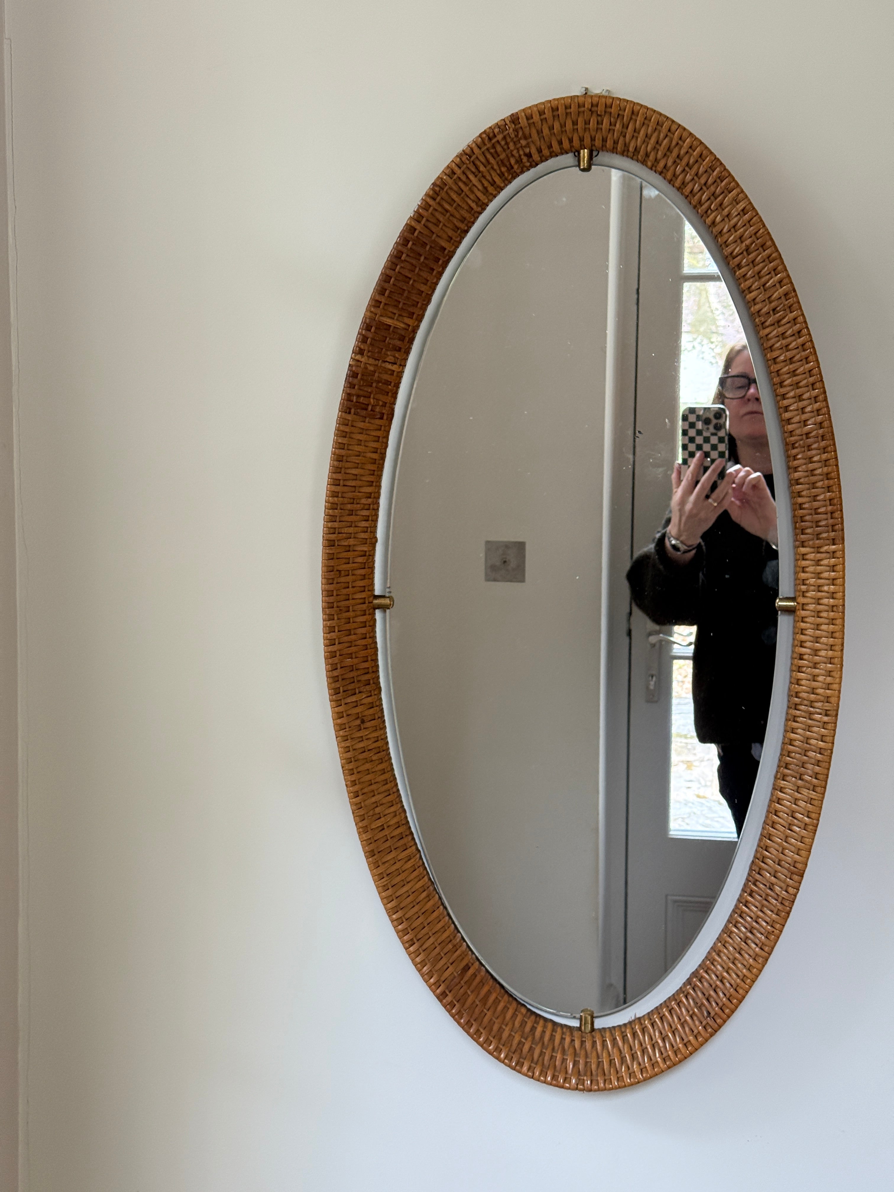 Large Italian Cane Mirror by Cantu Roma
