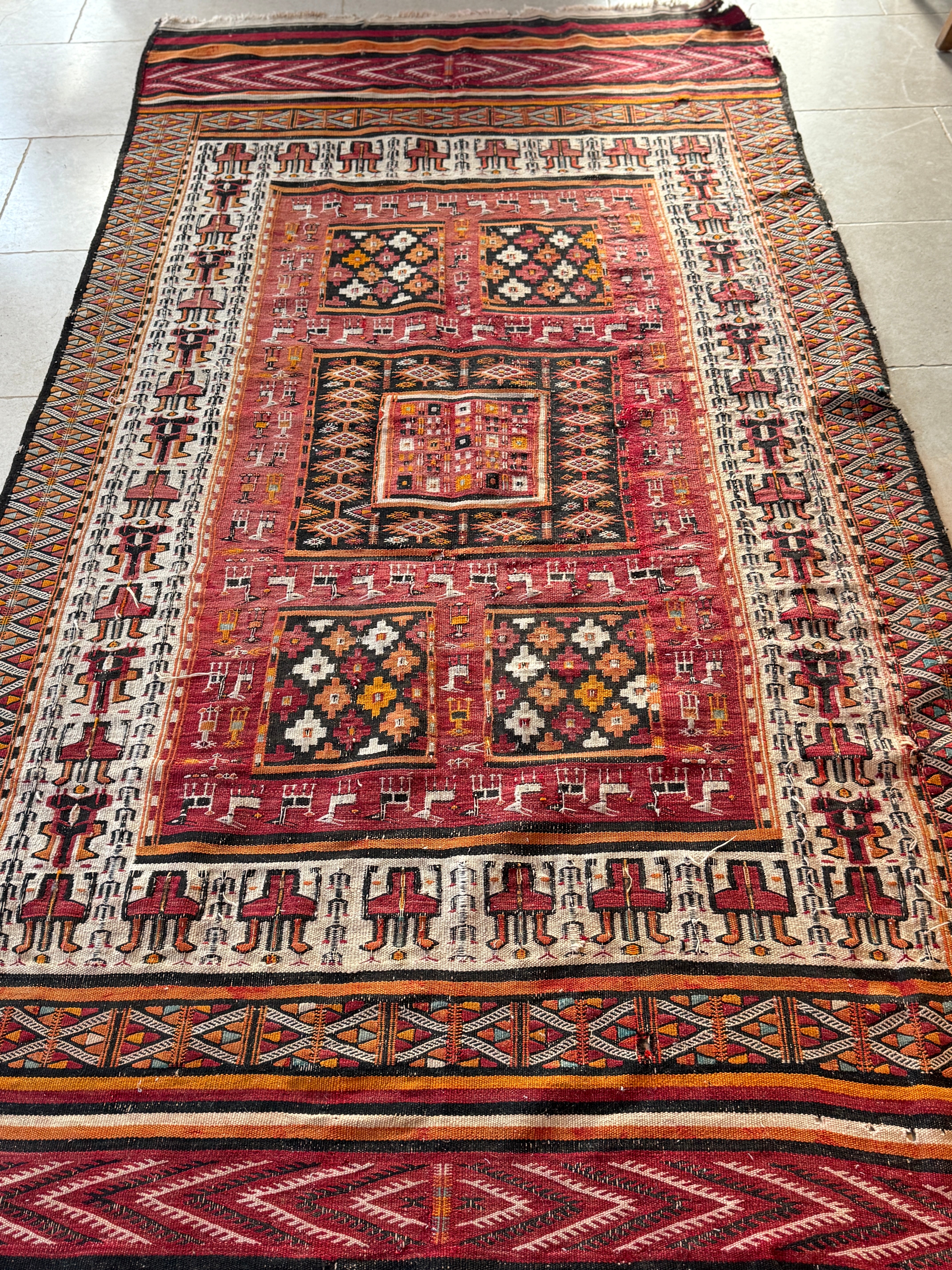Vintage Polychrome Turkish Flatweave rug