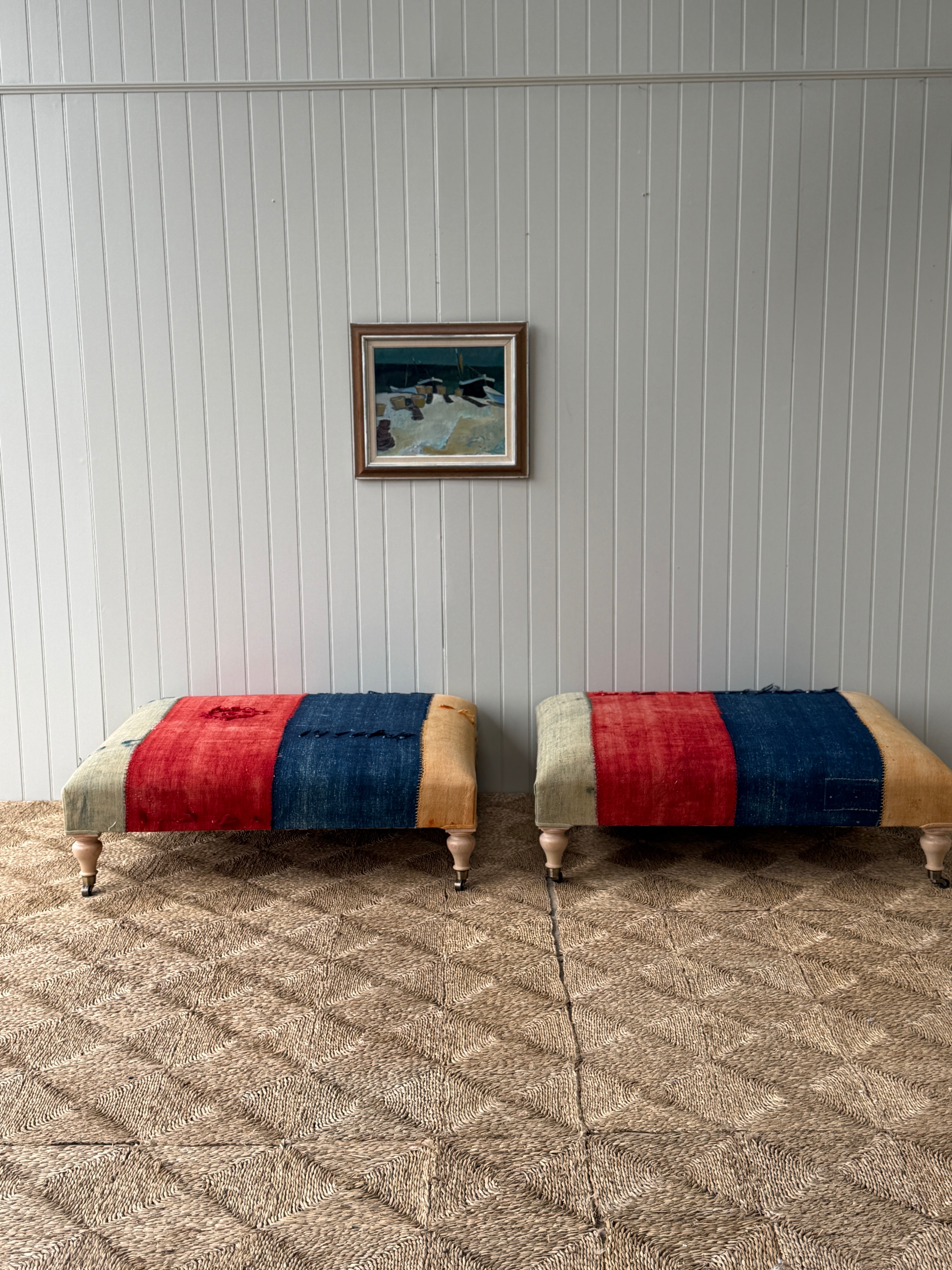 Large Ottoman in Antique Anatolian Perde Textile