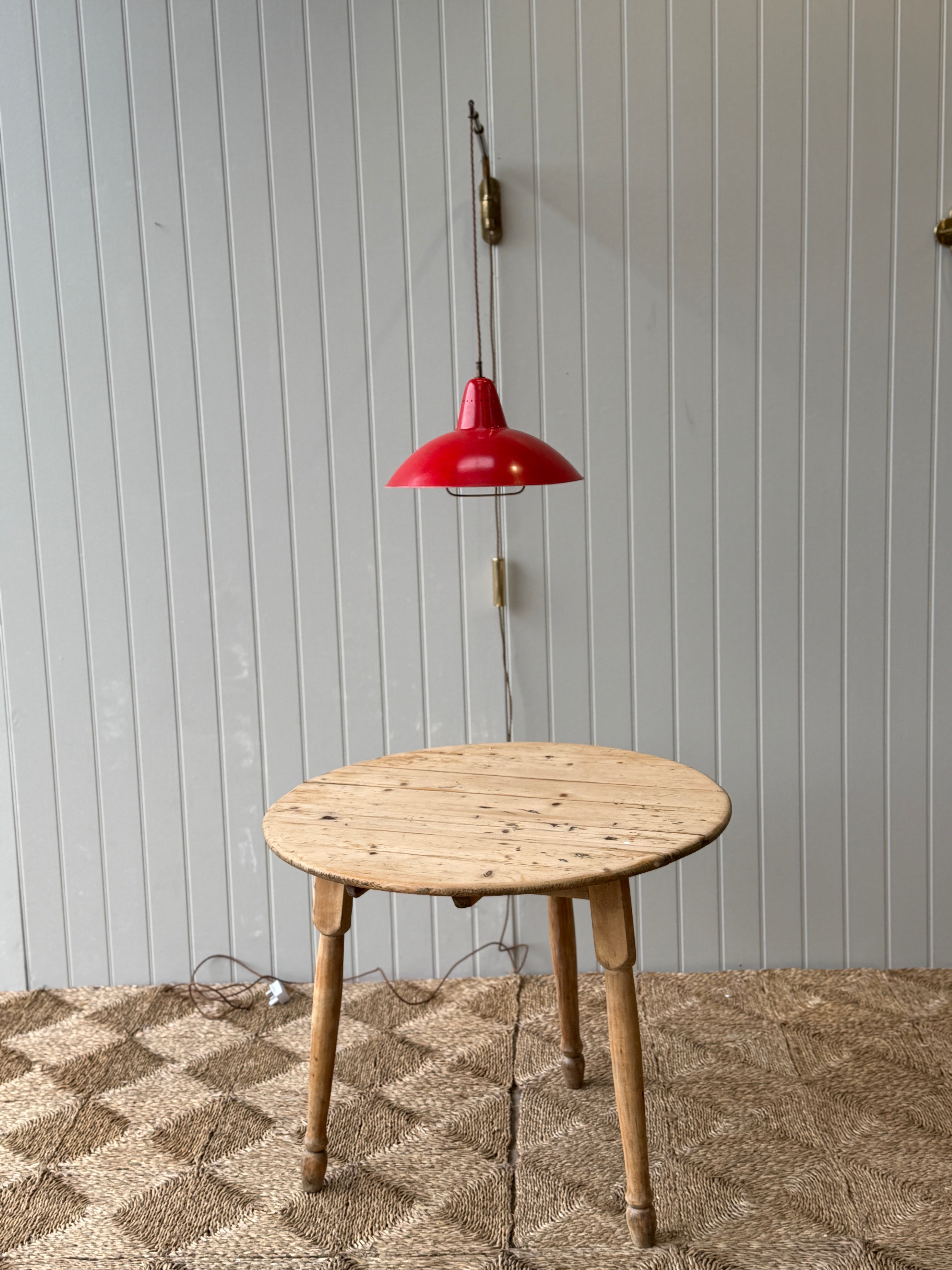 Italian 50s Brass Extending Wall Light with Red Cone Shade.