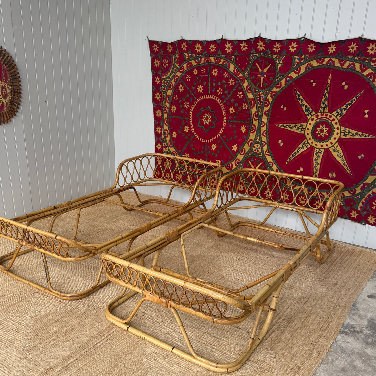 Pair of Italian Rattan Daybeds, Attributed to Tito Agnoli, c. 1950s-60s