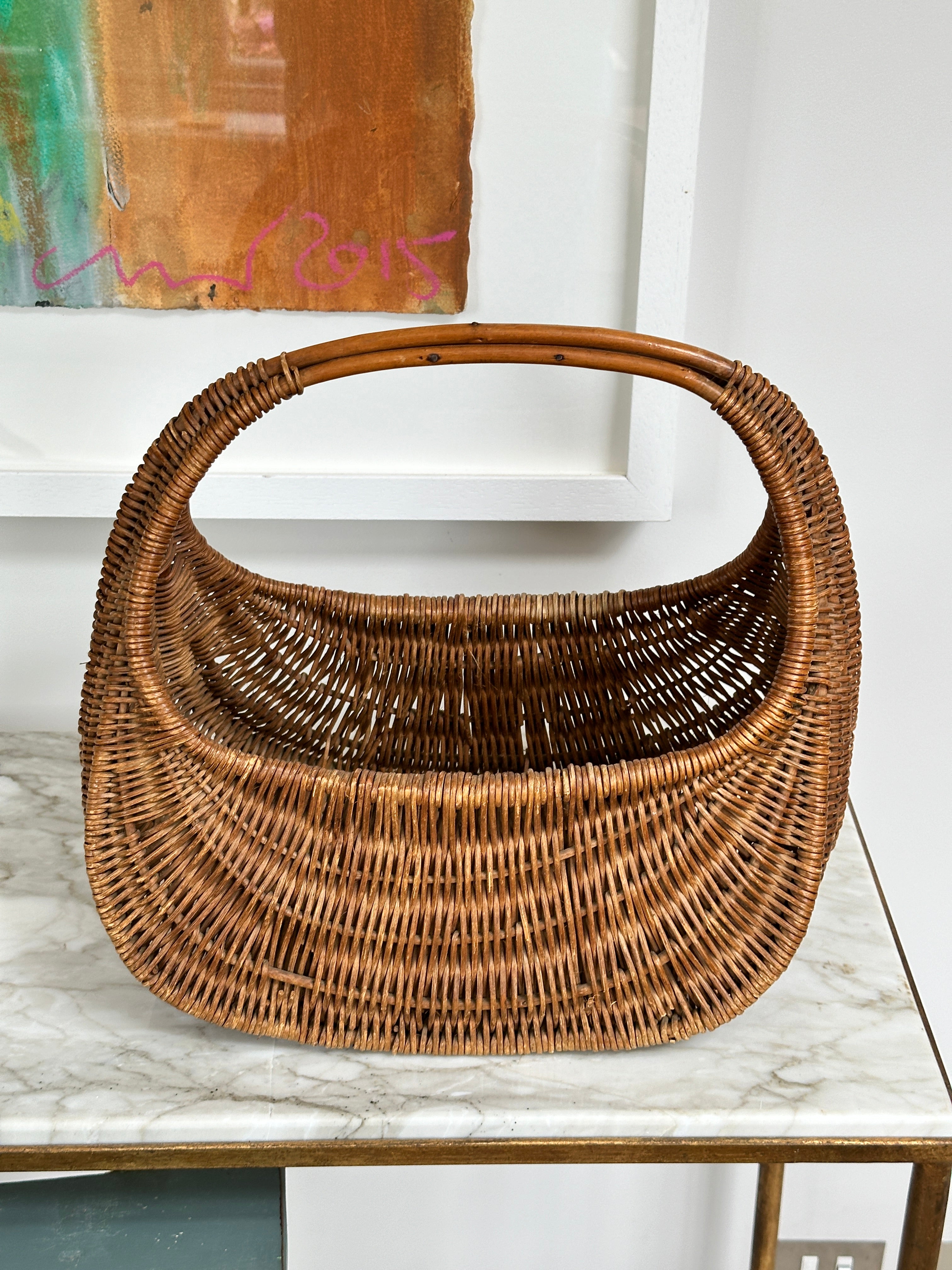 Charming Rattan Basket with Curved Handle