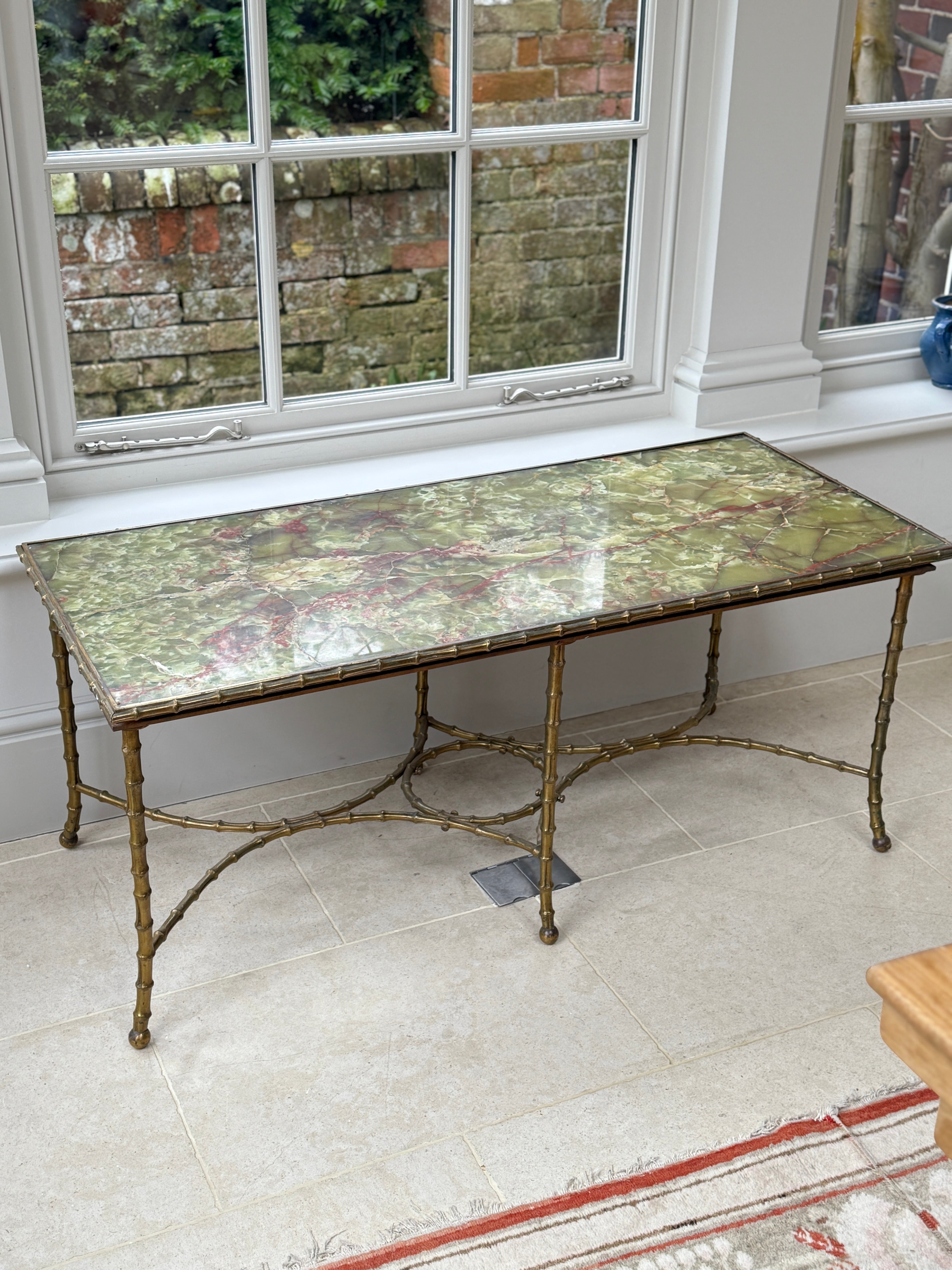 Large Onyx and Brass Coffee Table