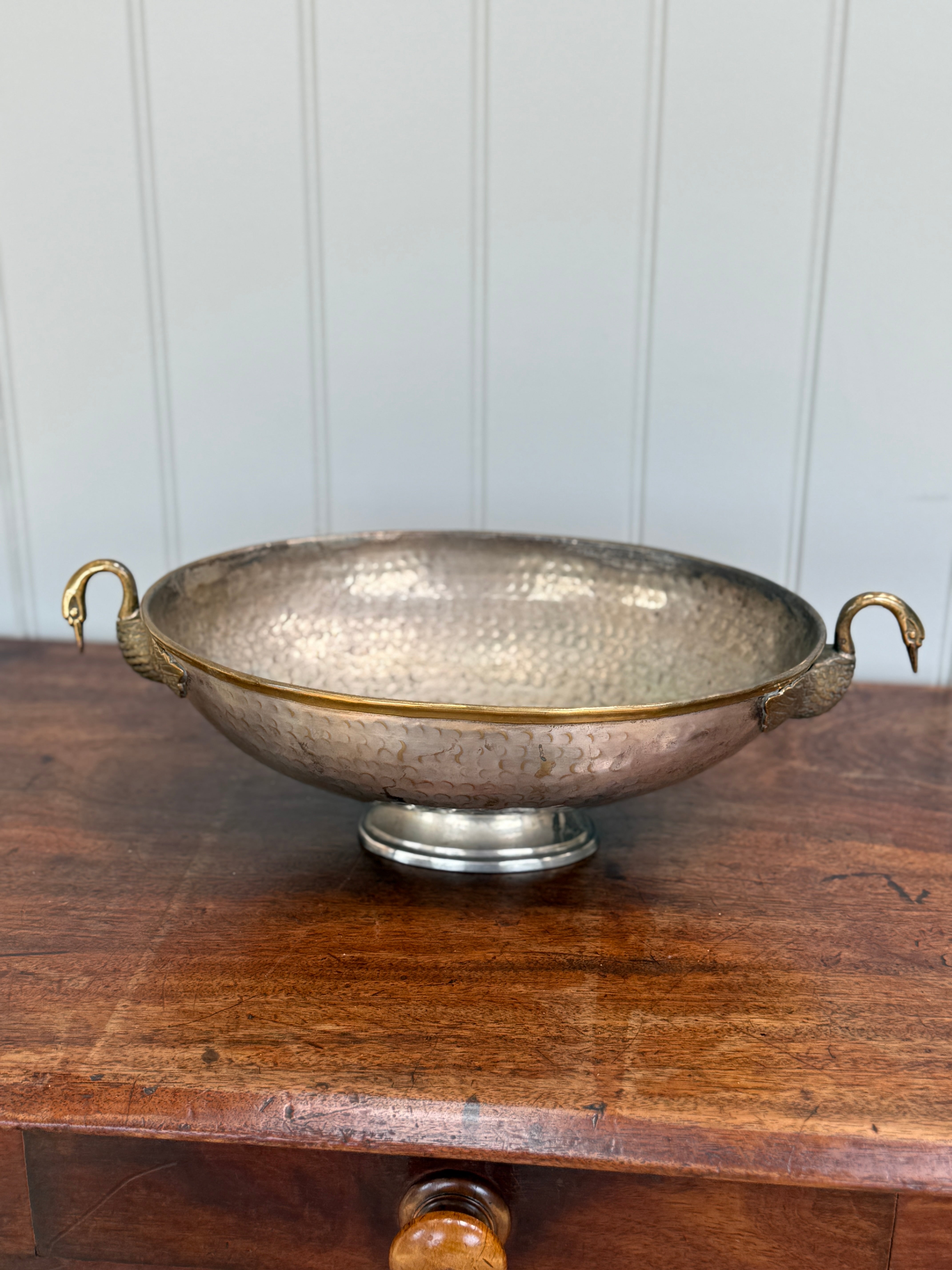 Hammered Metal Tazza with Swan Handles
