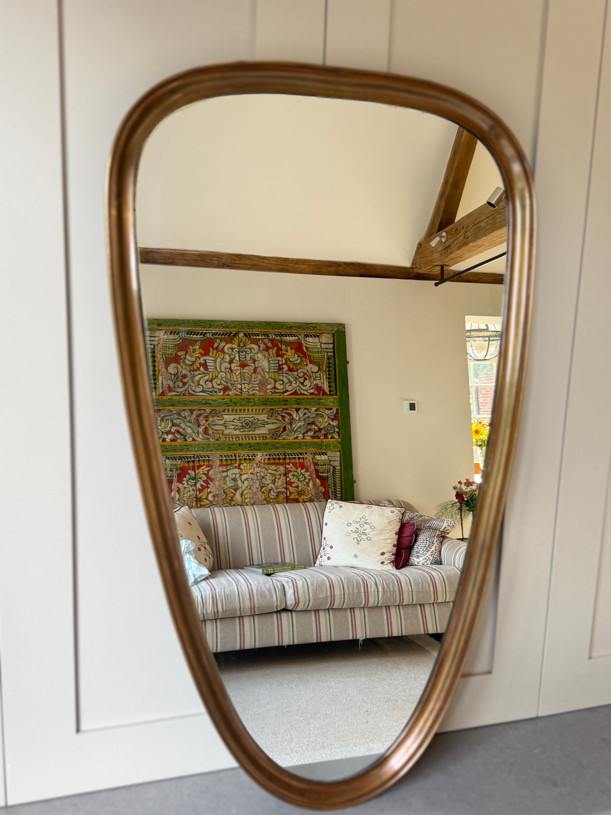 Brass Shield Mirror. Italy 1950s. 80 x 47cm