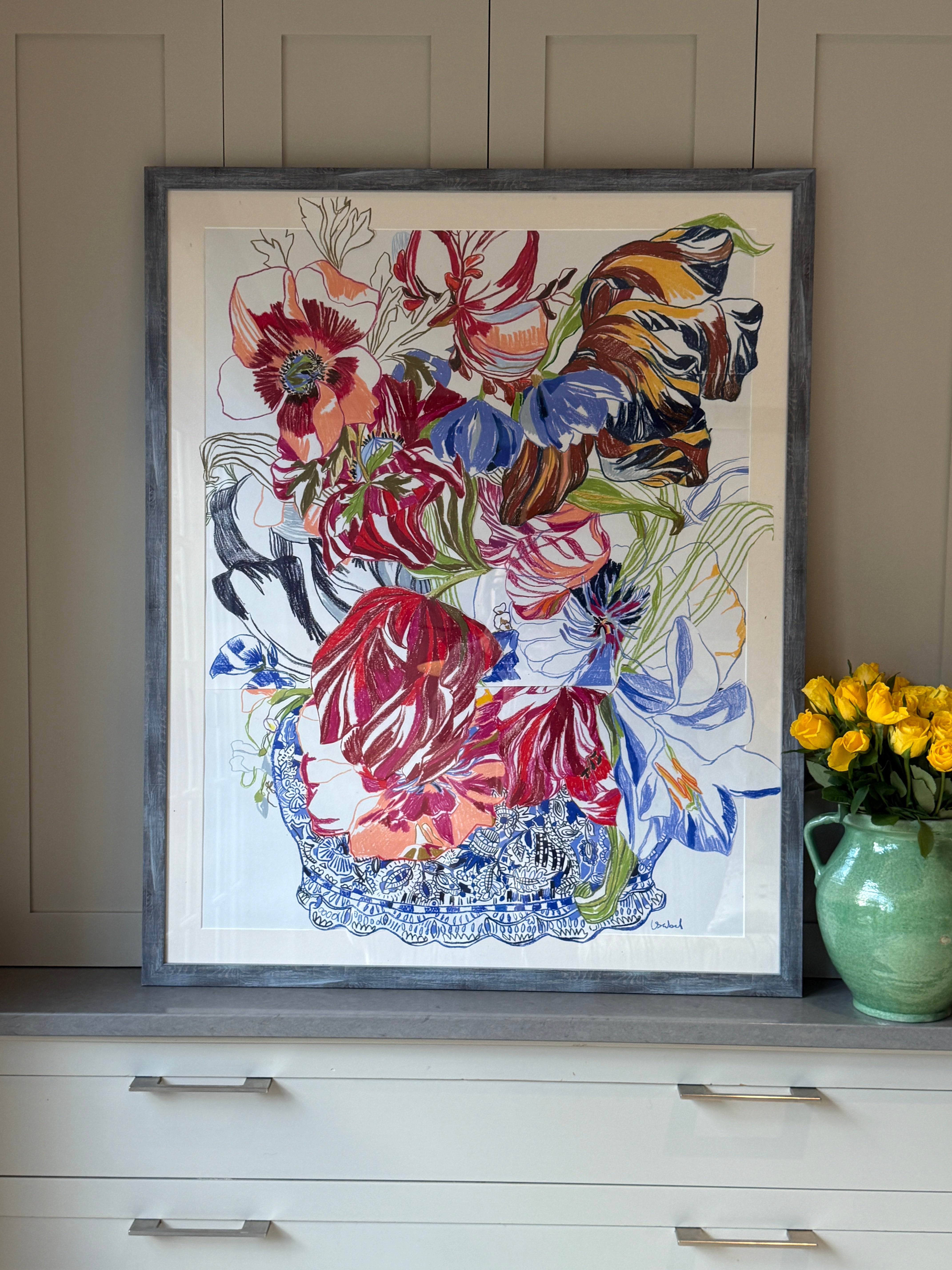 Large Framed Isabel Fishlock - Tulips in Delft
