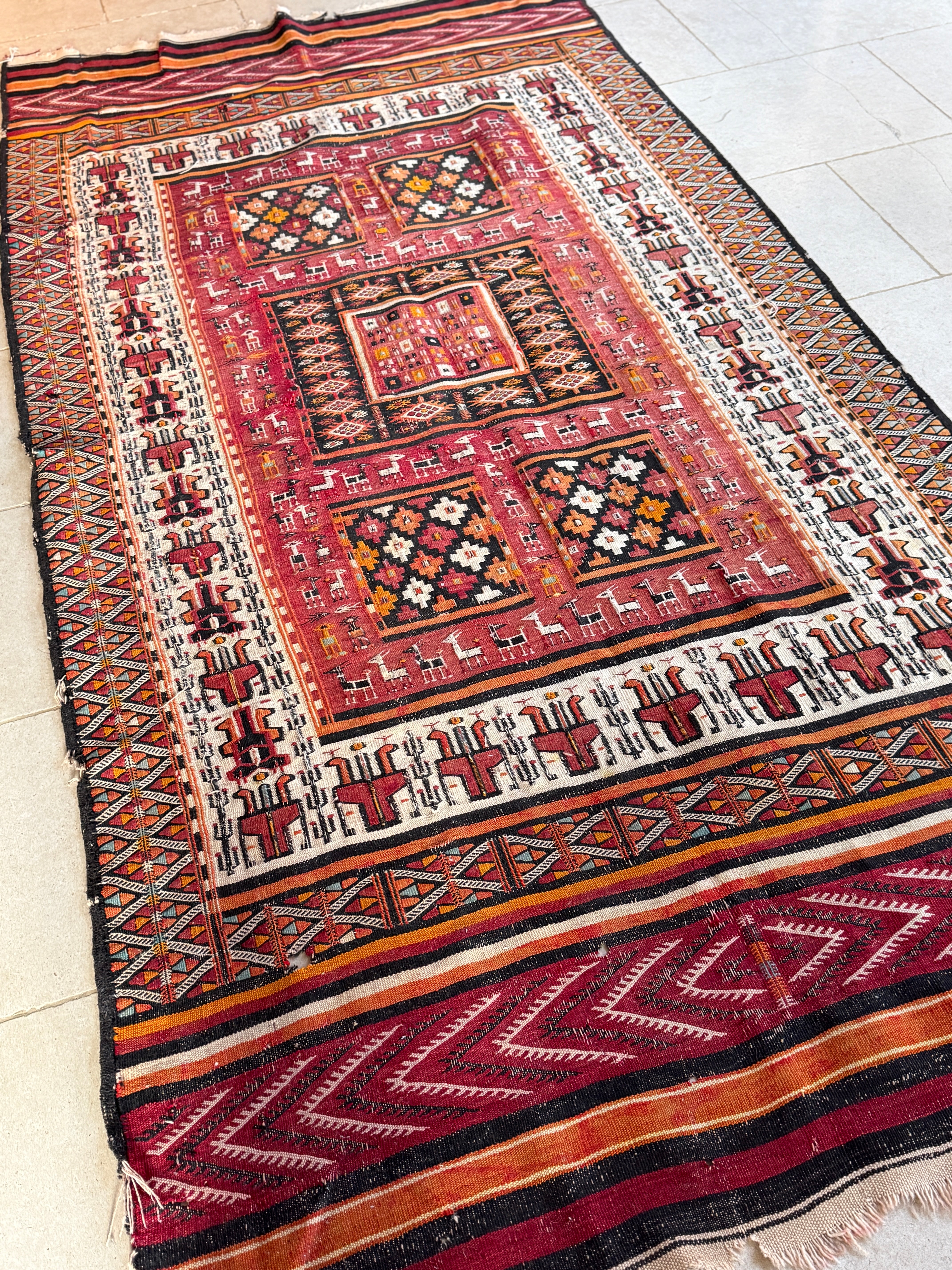Vintage Polychrome Turkish Flatweave rug