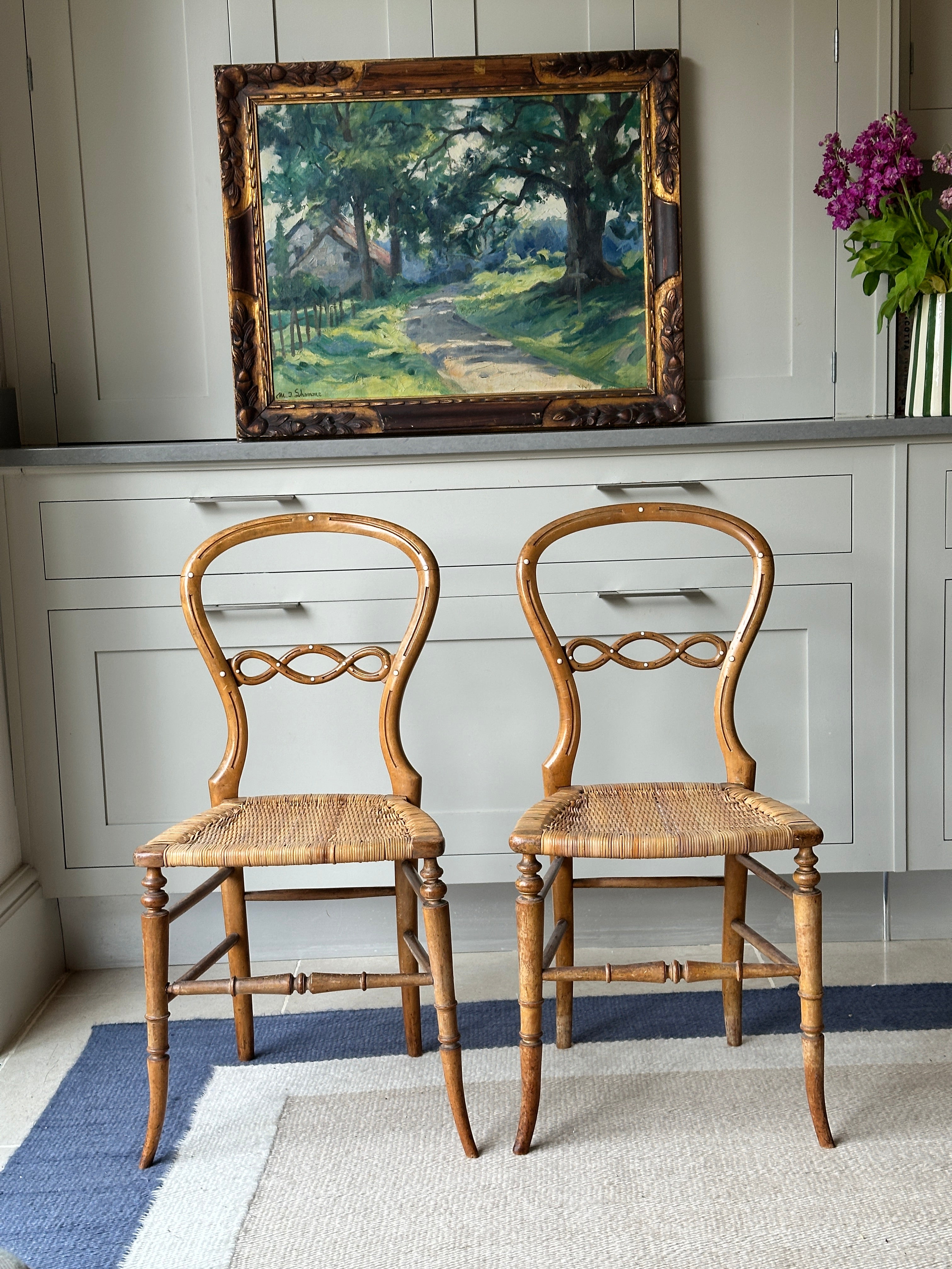 Pair of Satinwood and Cane Chairs