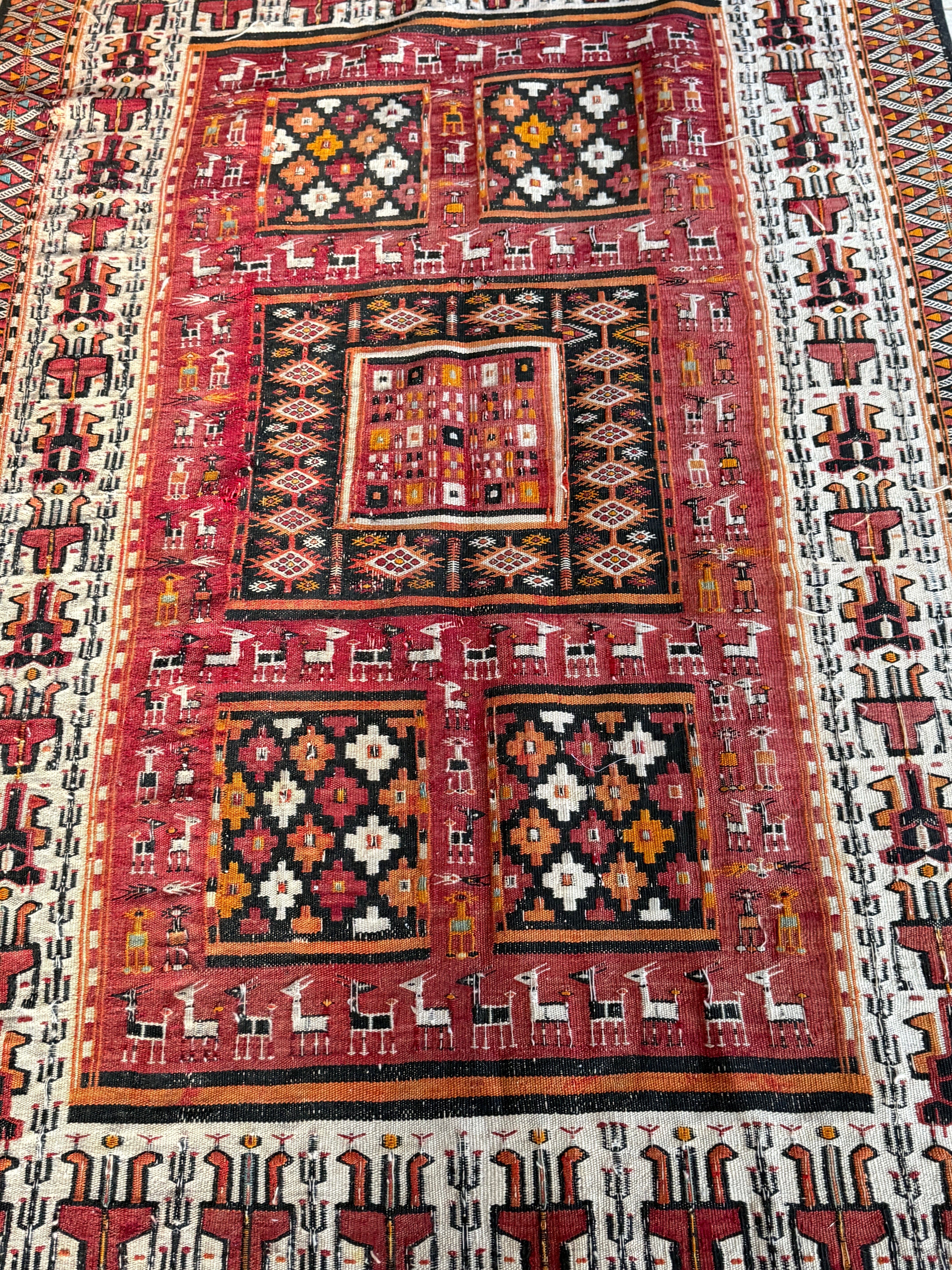 Vintage Polychrome Turkish Flatweave rug