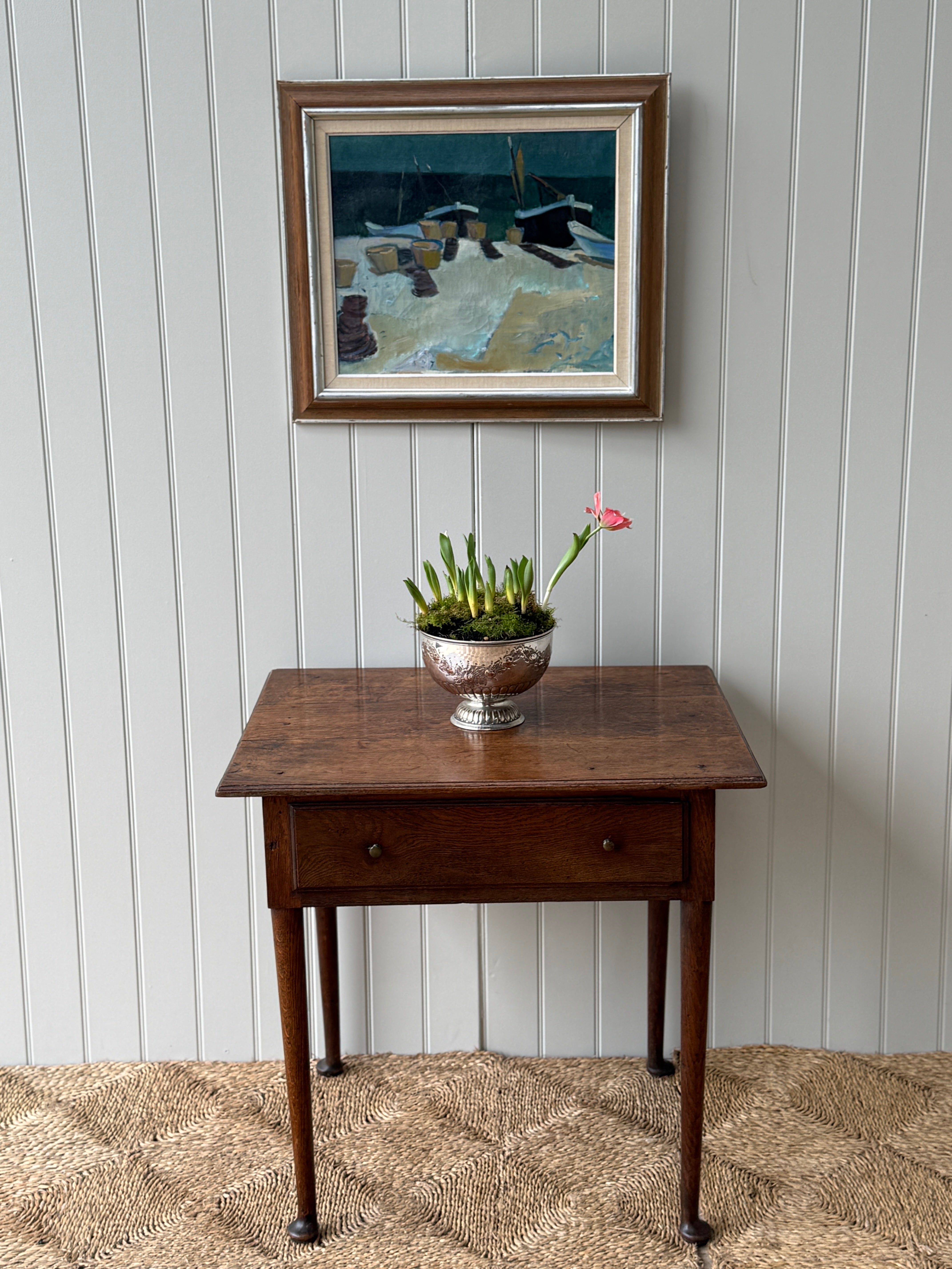 19th Century Oak Side Table with Pad Feet