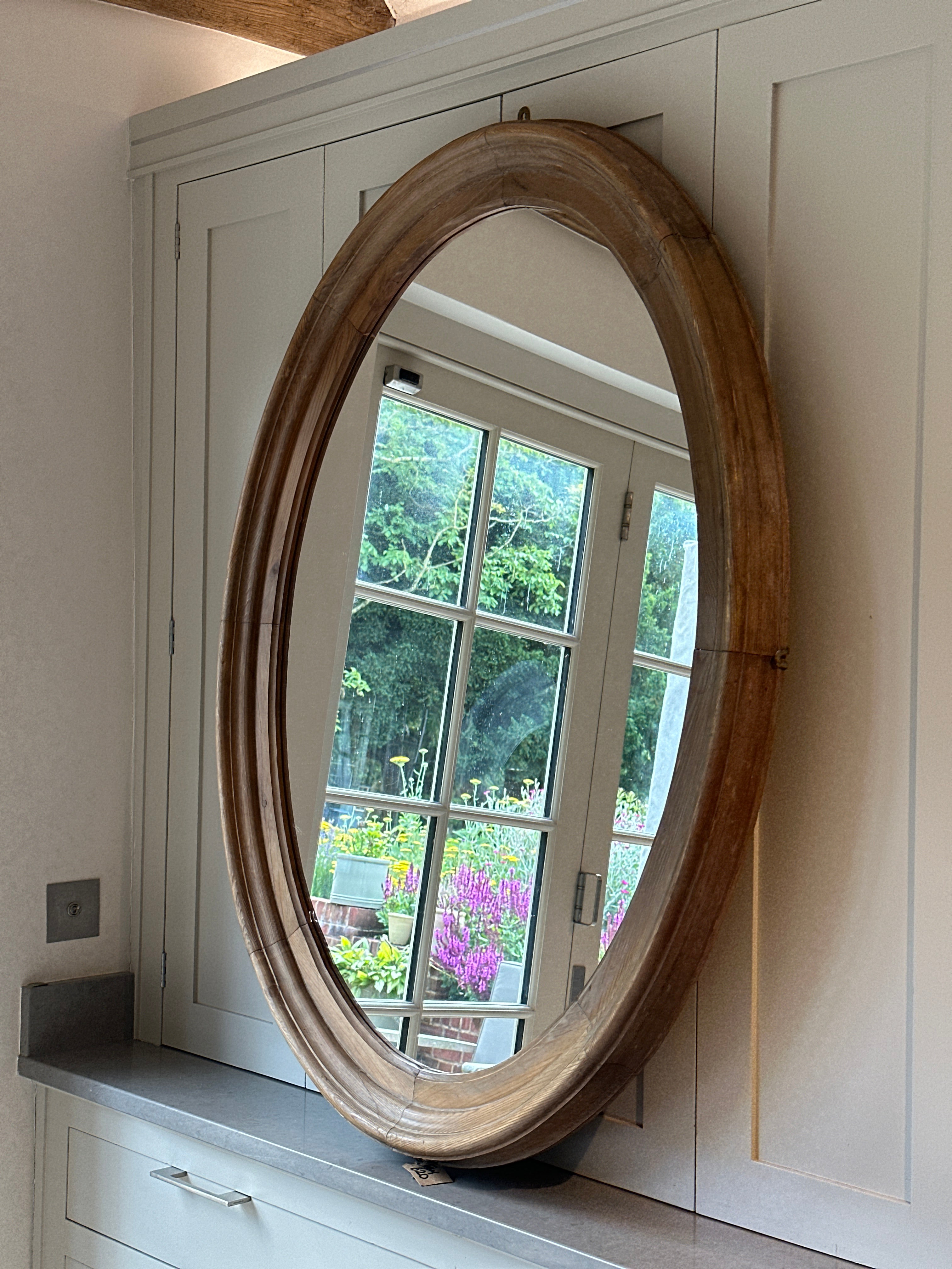 Large Antique Oval Pine Mirror