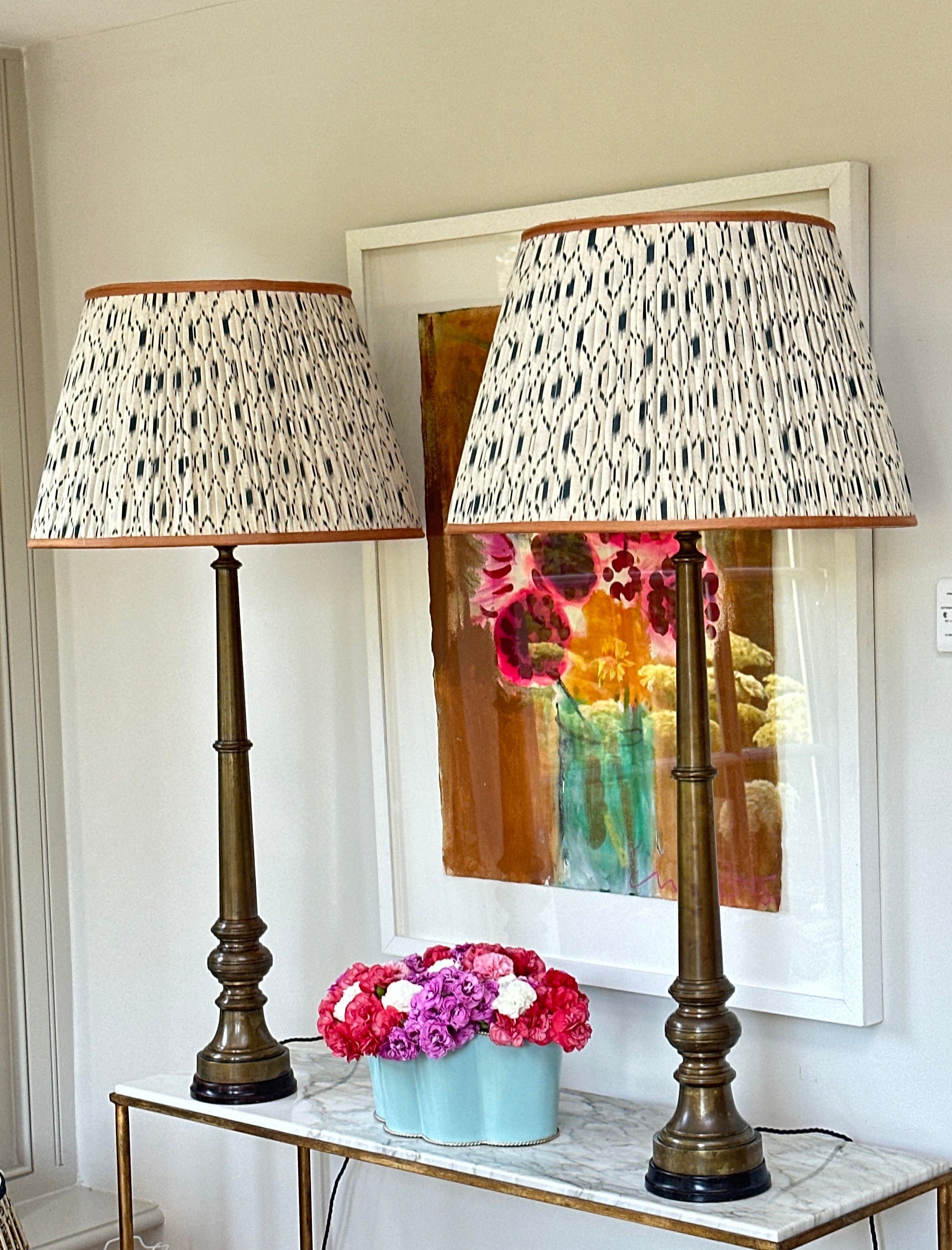 Tall Antique Gunmetal (Red Brass)Table Lamps on Lignum Vitae Gavel Blocks