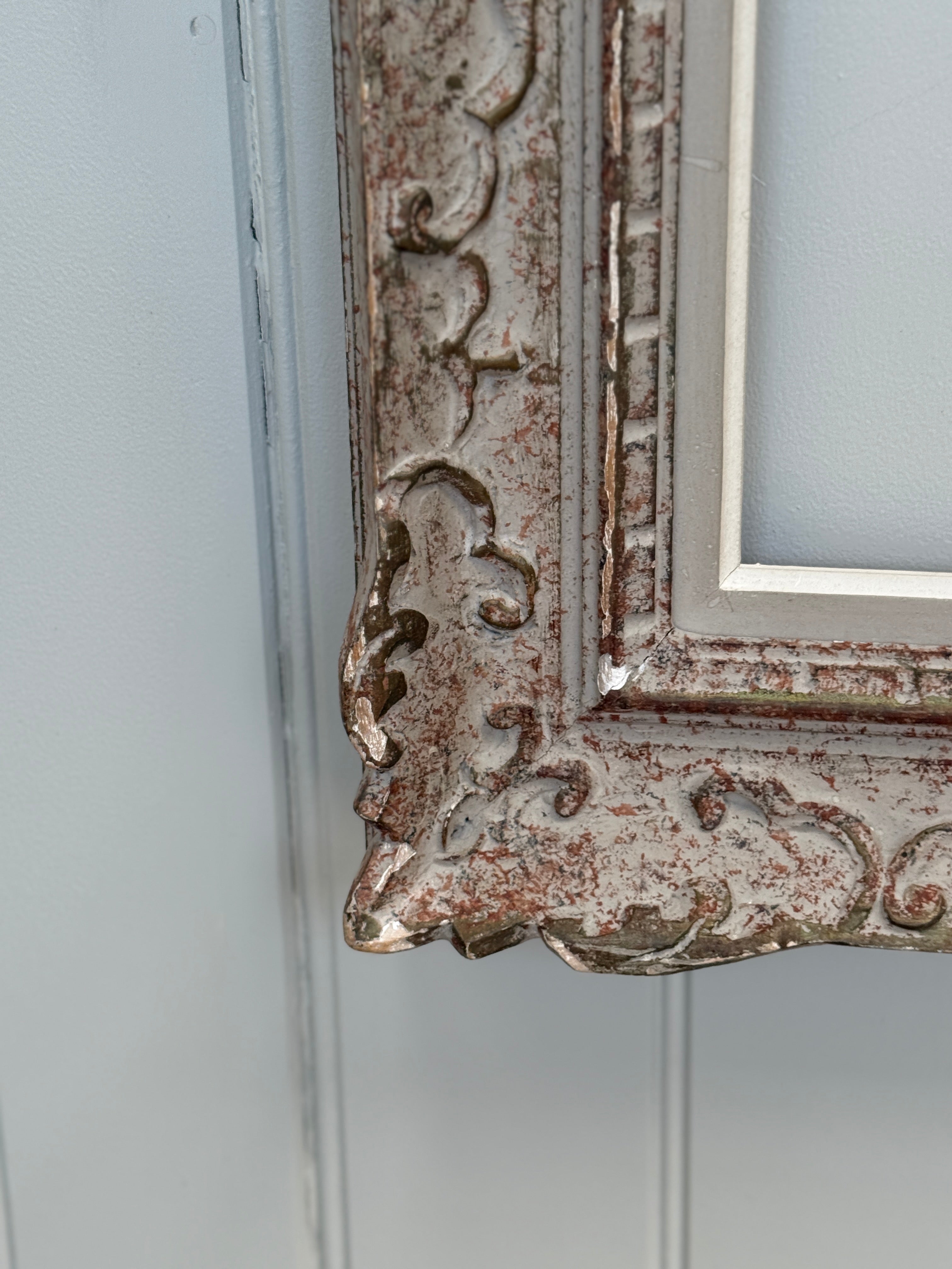 Ornate Rococo-Style Picture Frame in Grey-Painted Finish