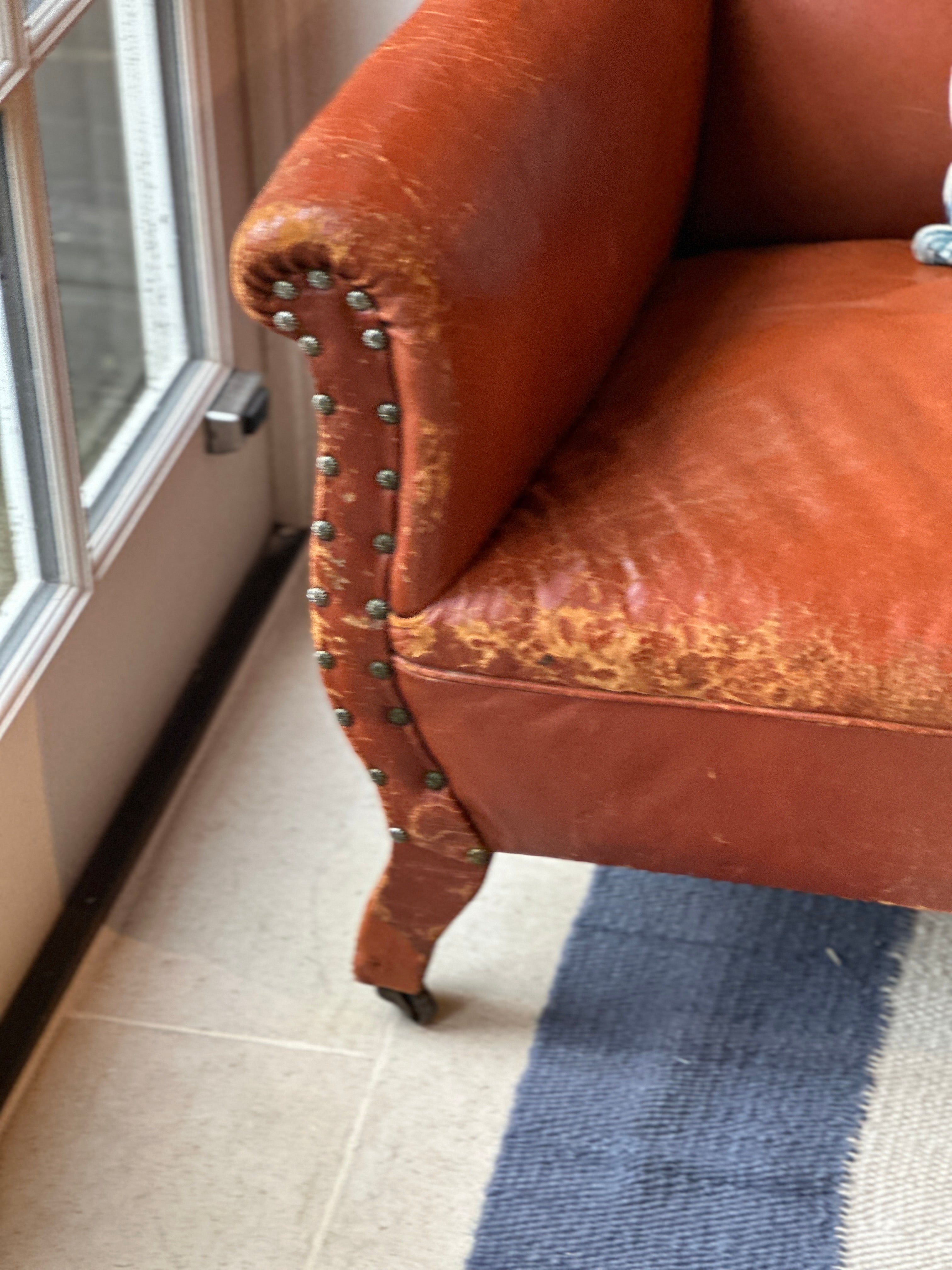 Vintage Leather Sofa with Rivets