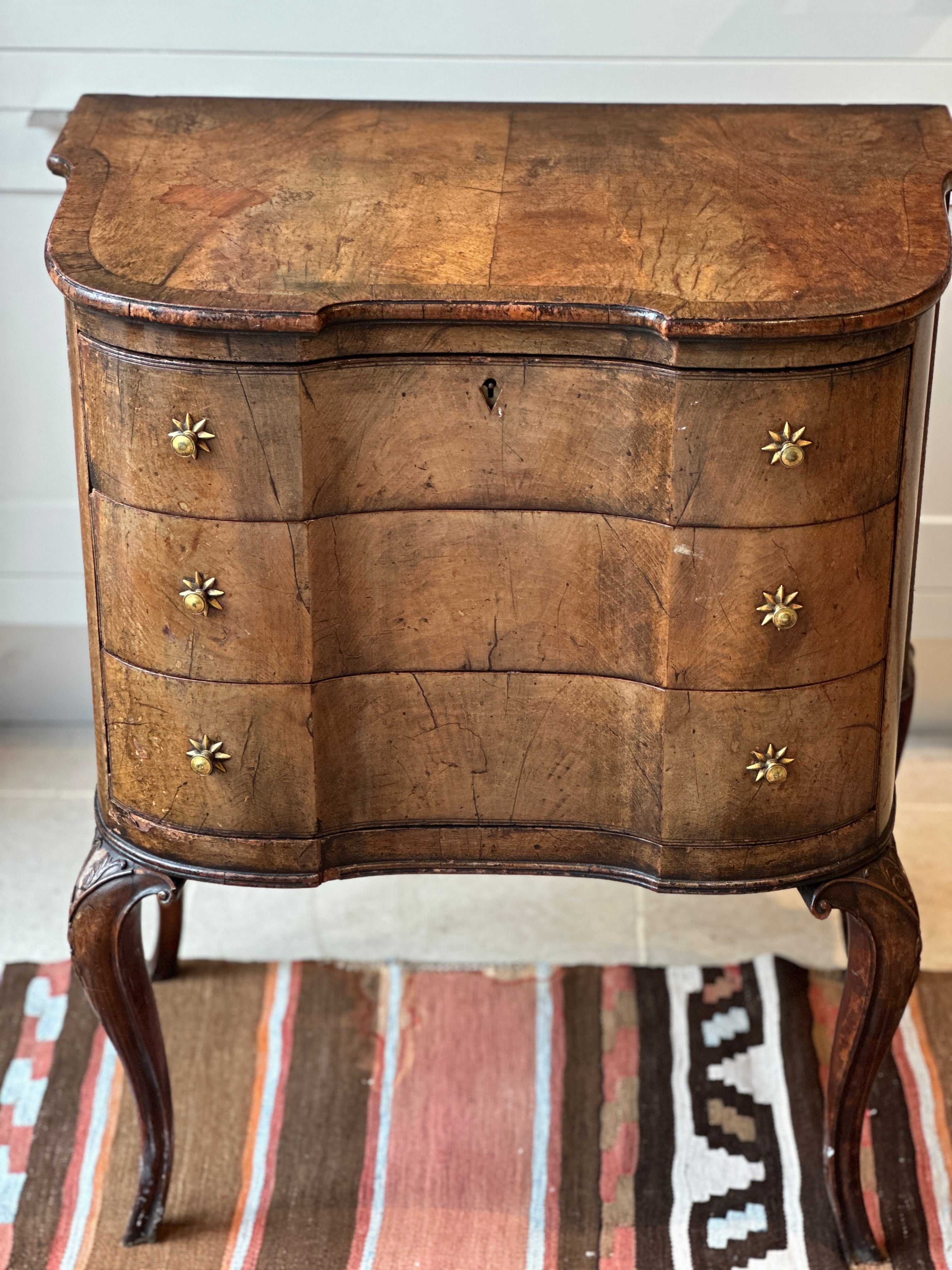 Walnut Commode with Brass Star Handles