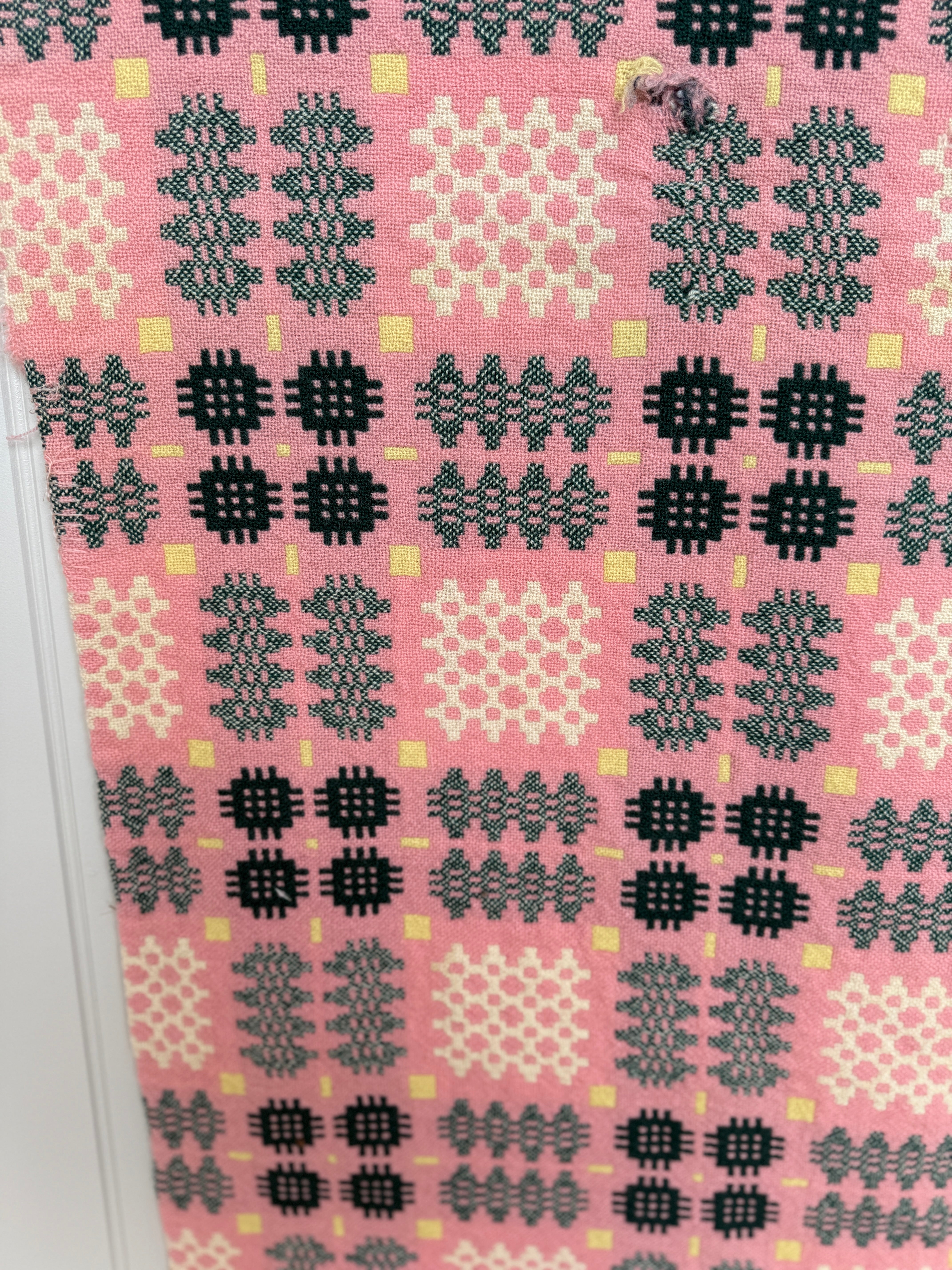 Vintage Welsh Blanket in Pink, Green and Yellow