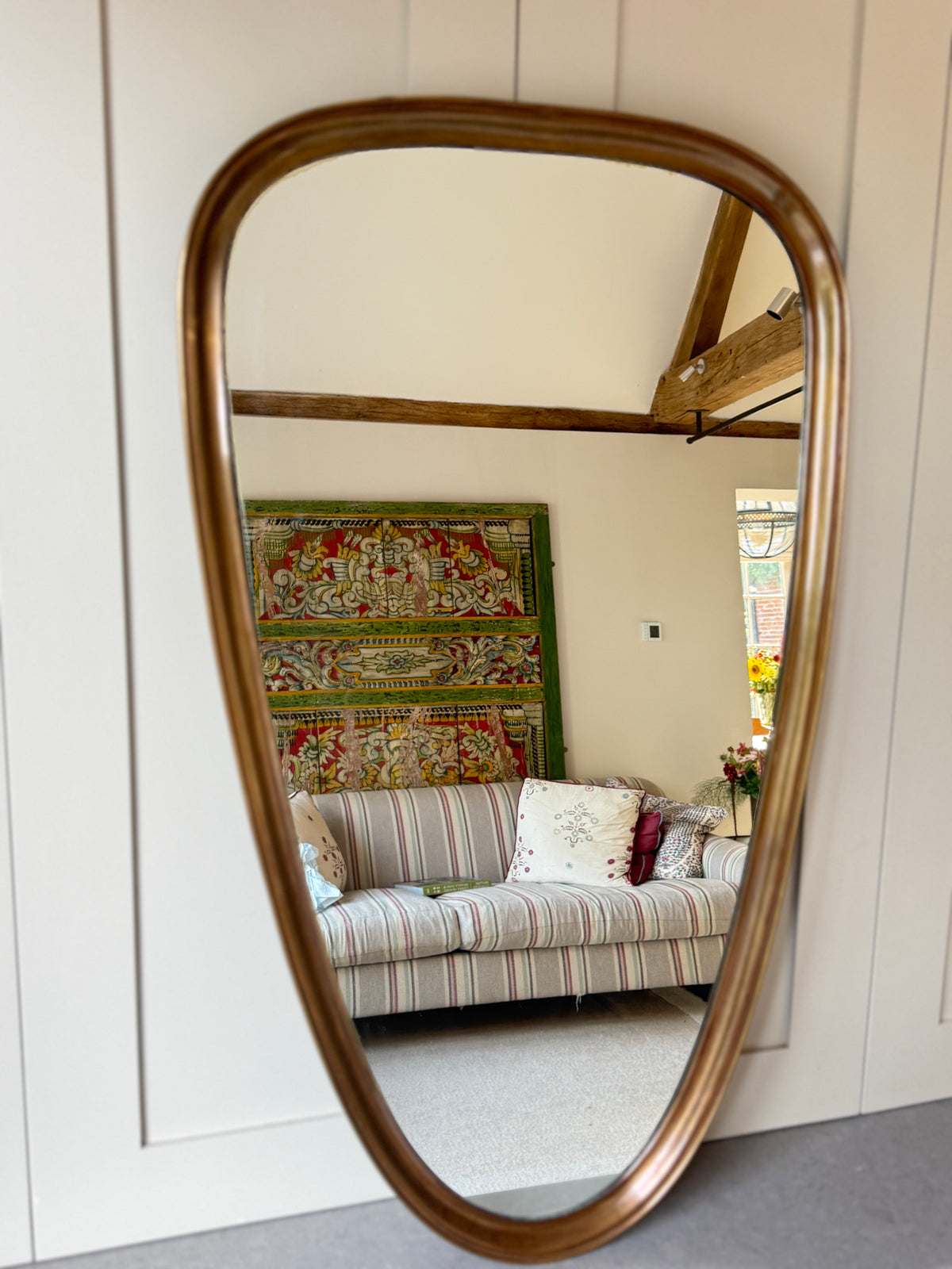 Brass Shield Mirror. Italy 1950s. 80 x 47cm