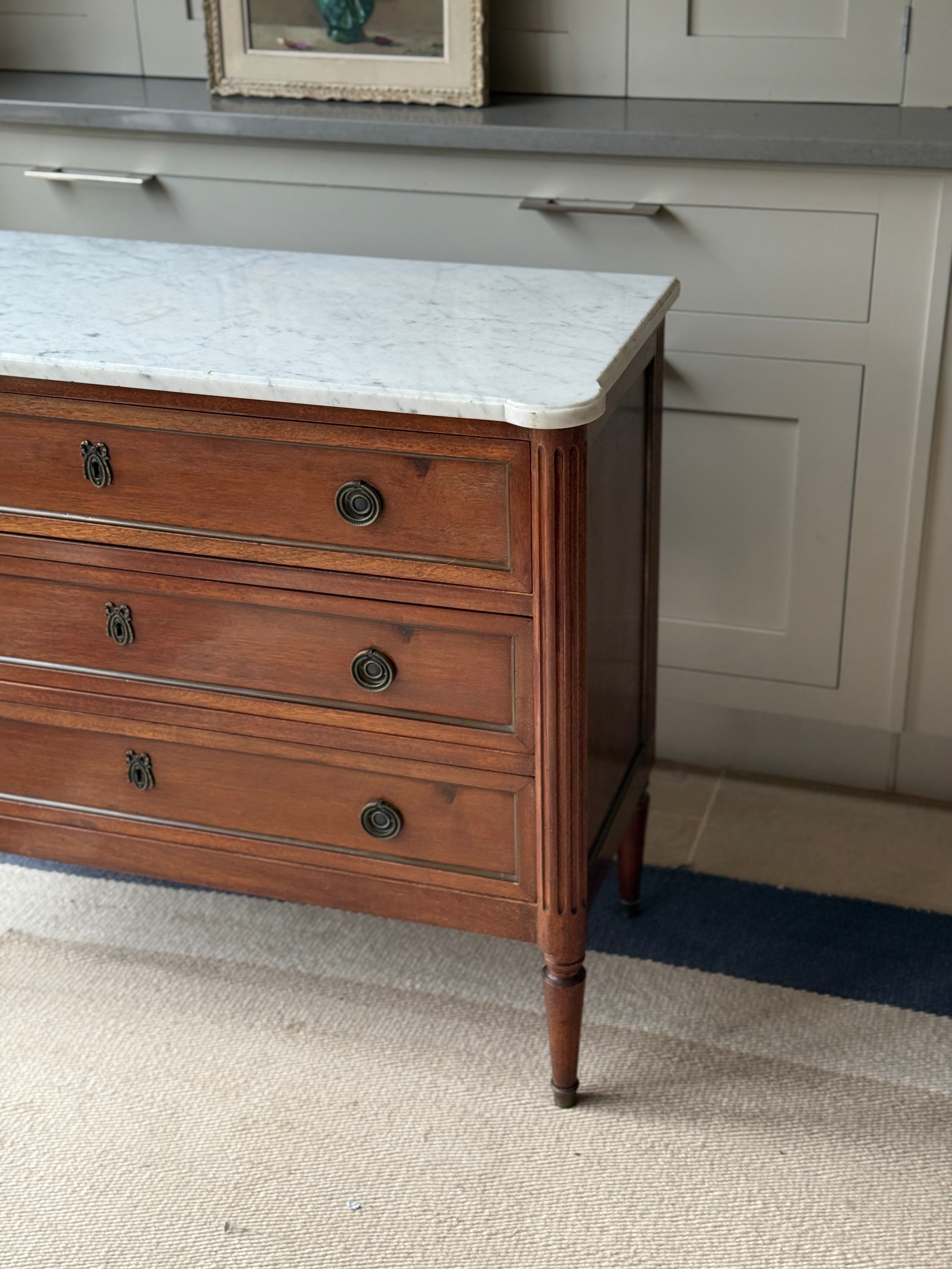 Small French Commode with White Marble Top