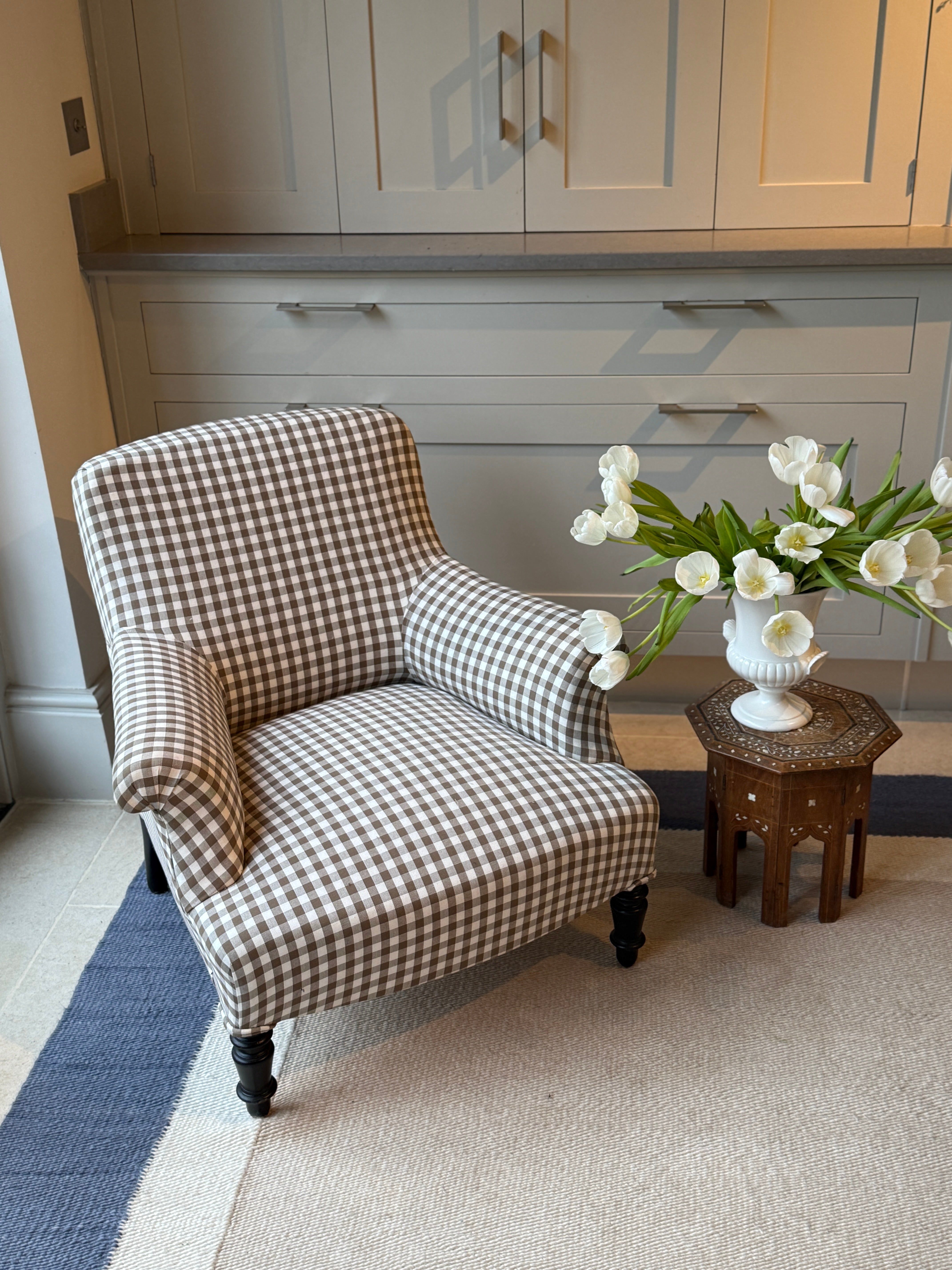 Small Napoleon III Square Back armchair in brown gingham