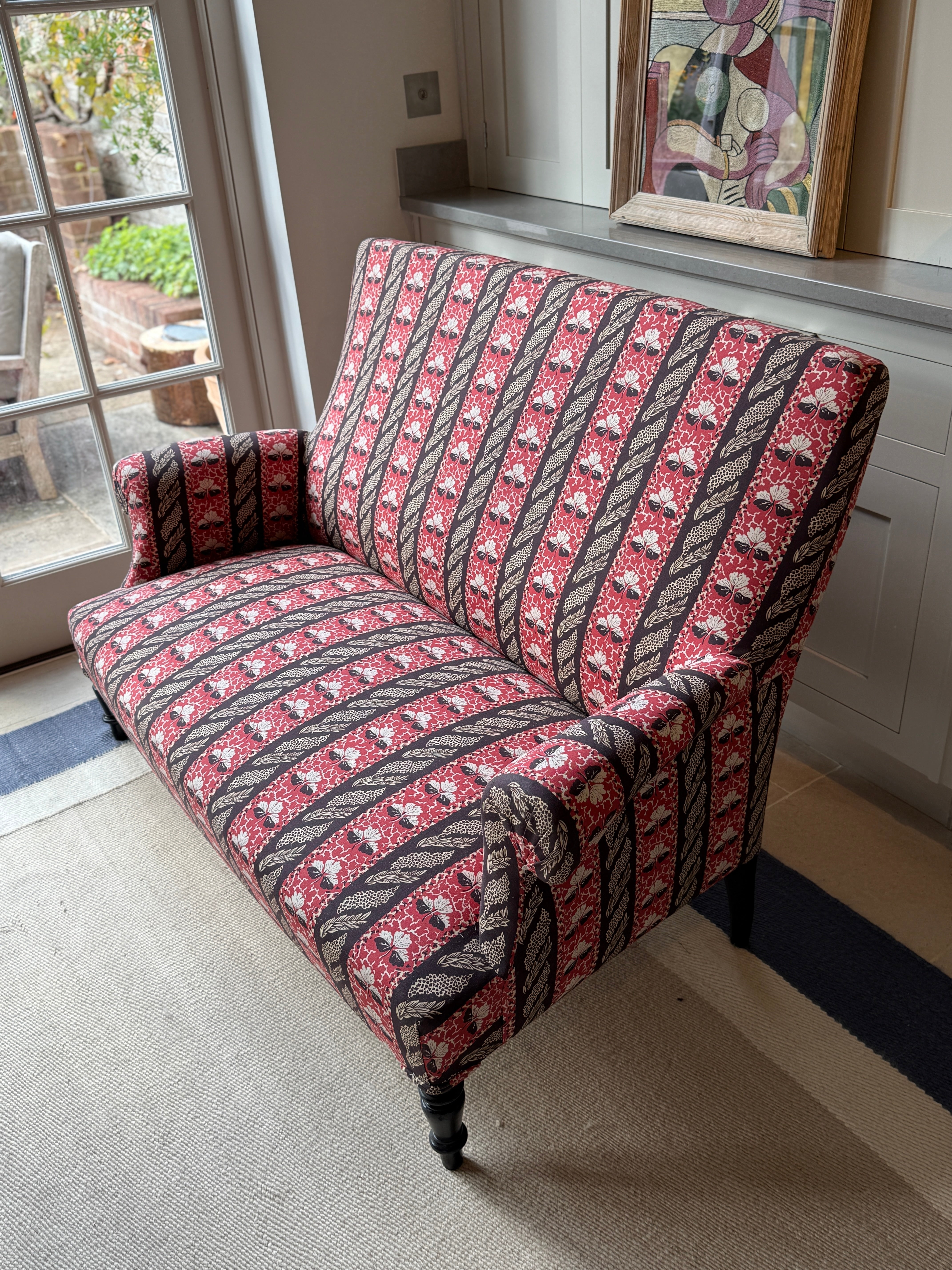 Small Napoleon III Squareback Sofa in Strawberry Leaf by Sybil Colefax