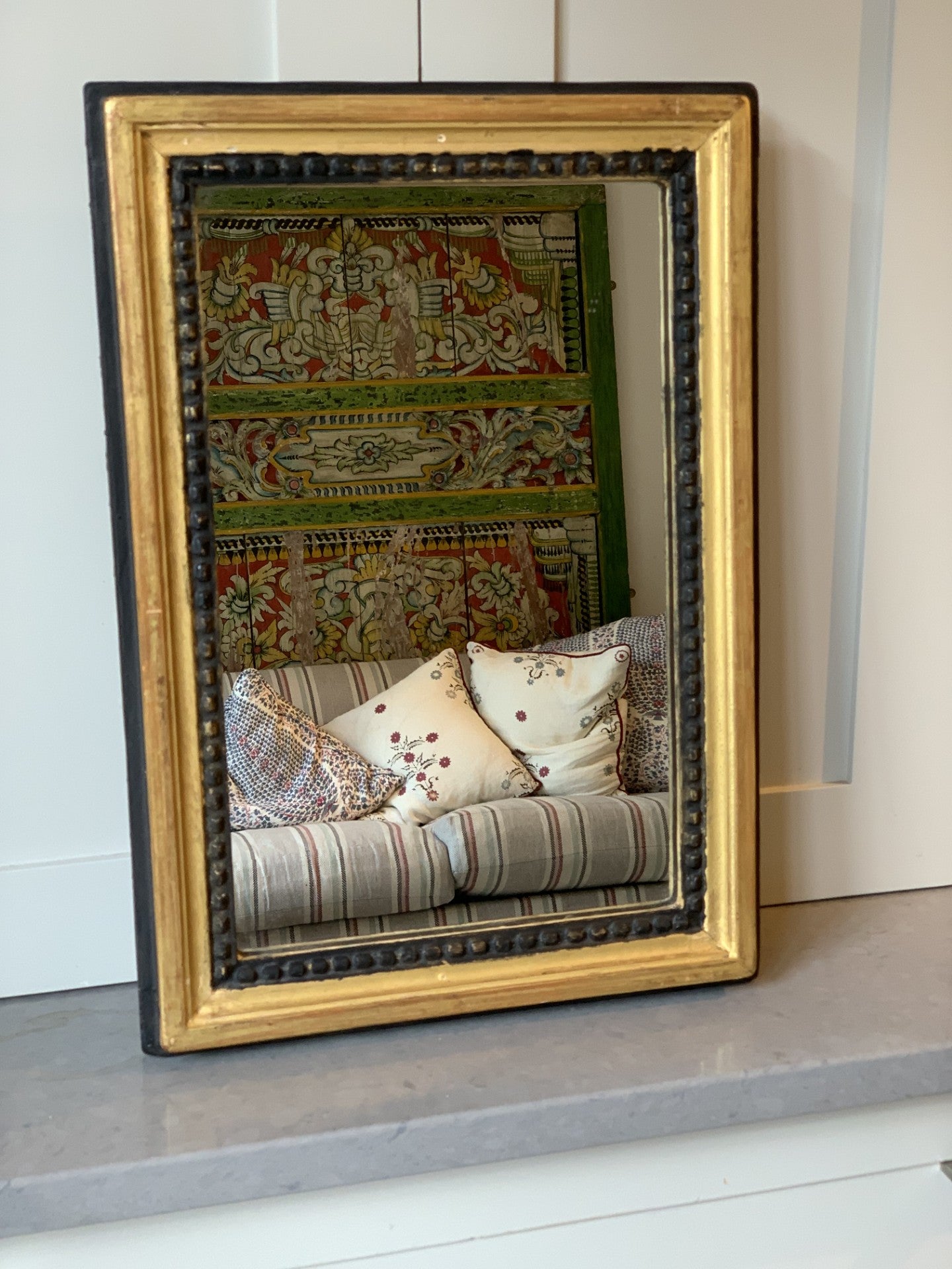 Antique French Black and Gold Mirror