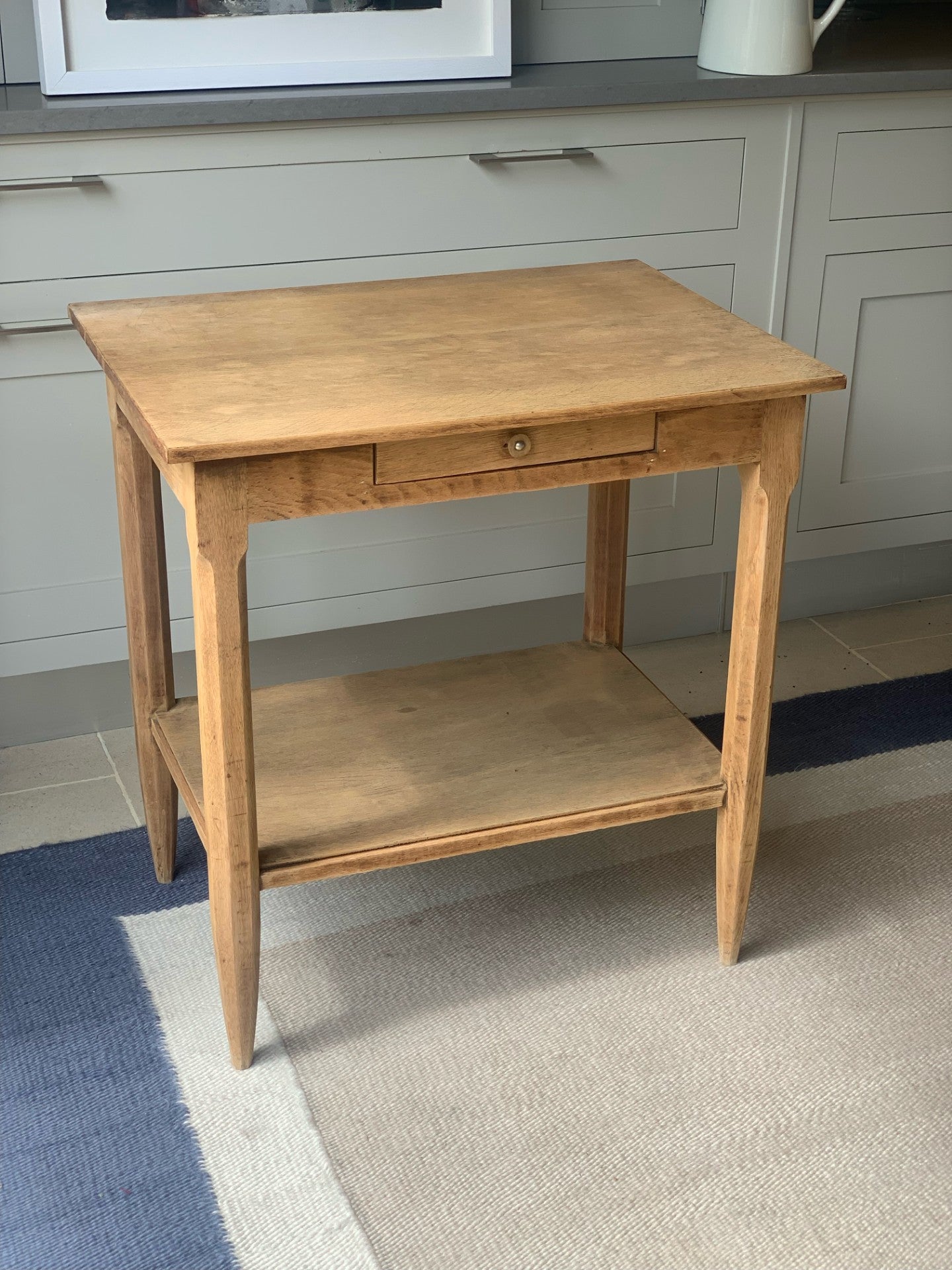 Solid Oak Table with Drawers and Shelf