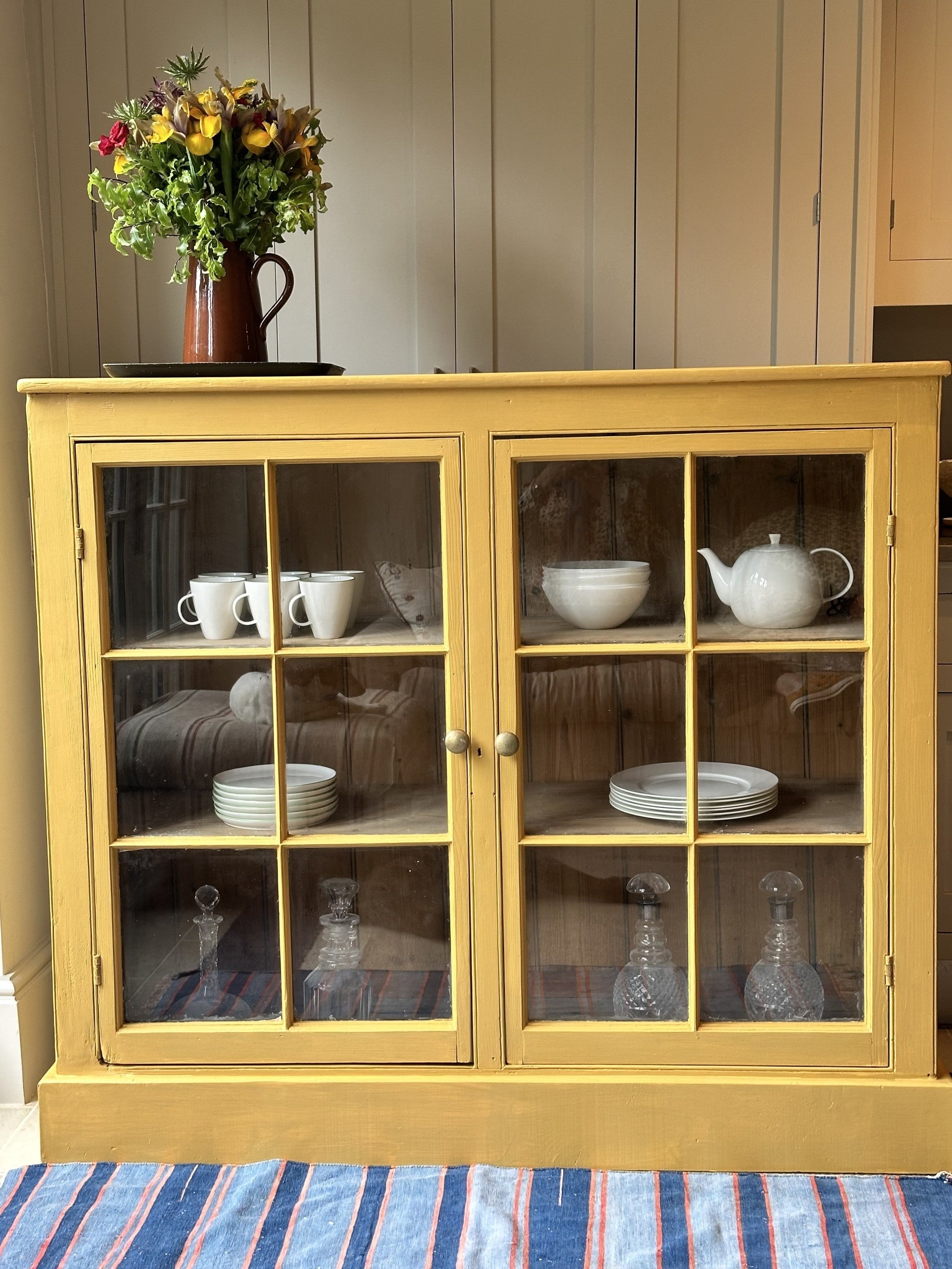 Large Attractive Country House Glazed Cabinet Painted in FB India Yellow