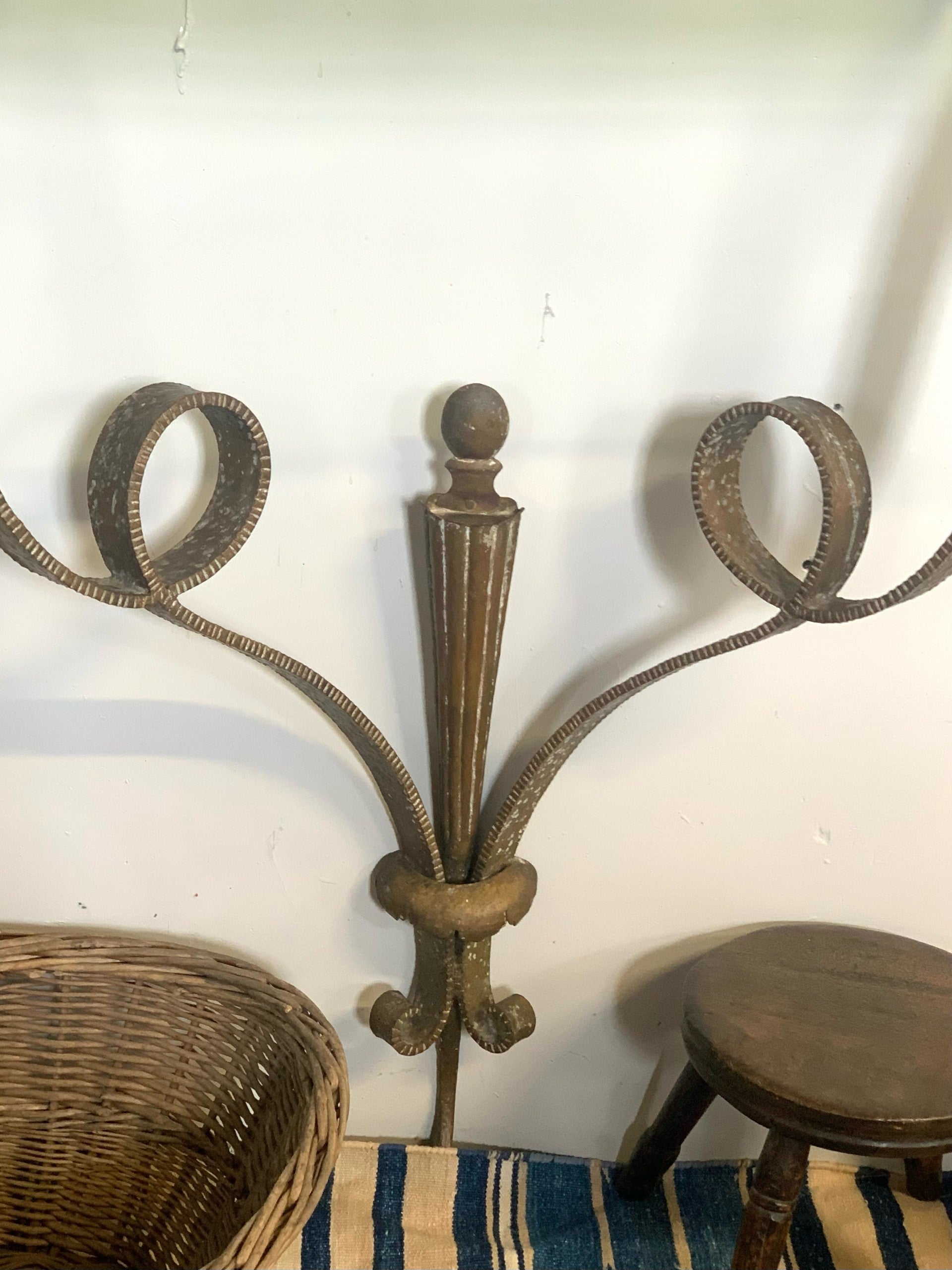 Italian Hammered Gilt Metal Console Table with Glass Top