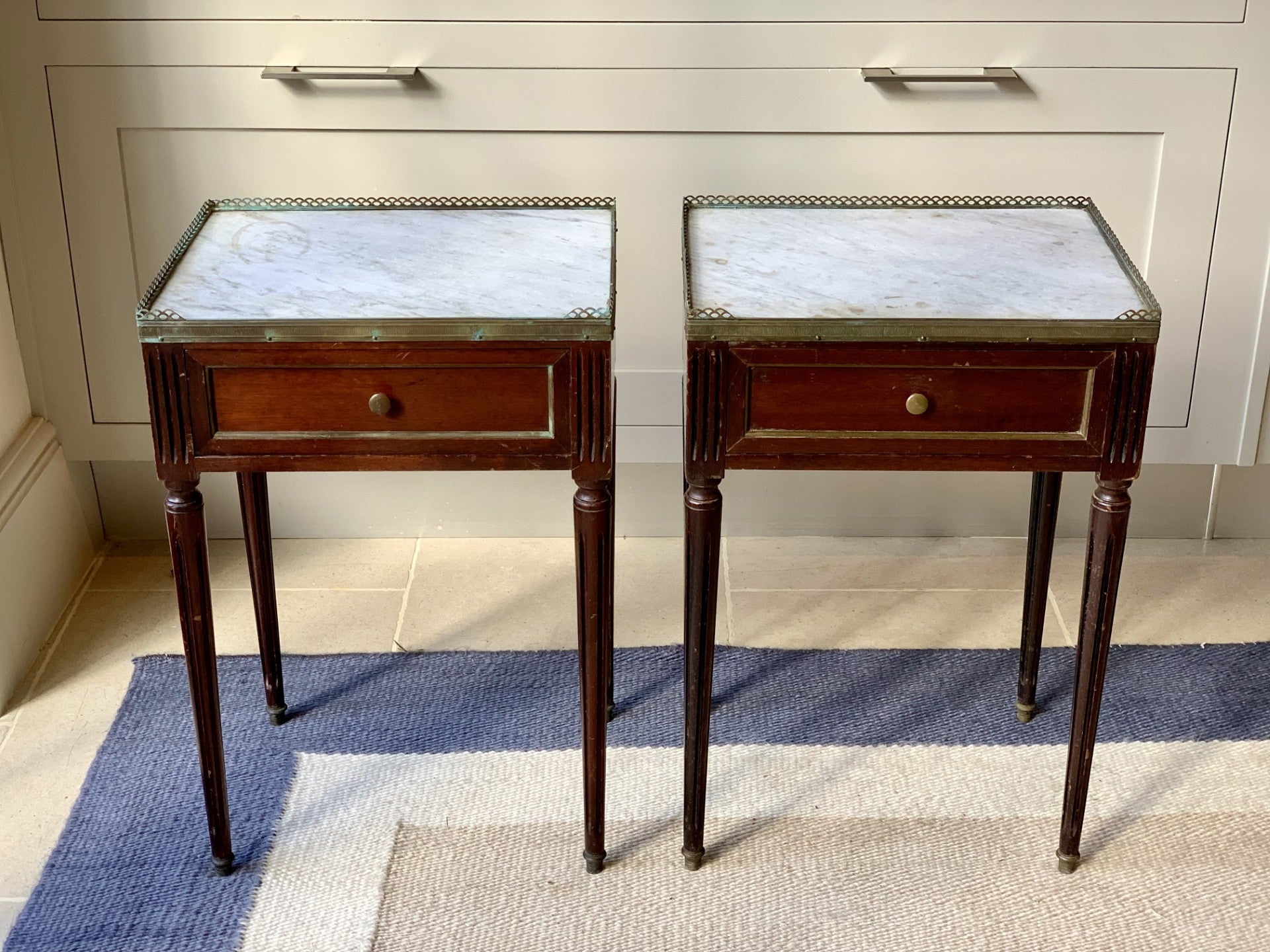 Pair of Small  Marble Topped Bedside Tables