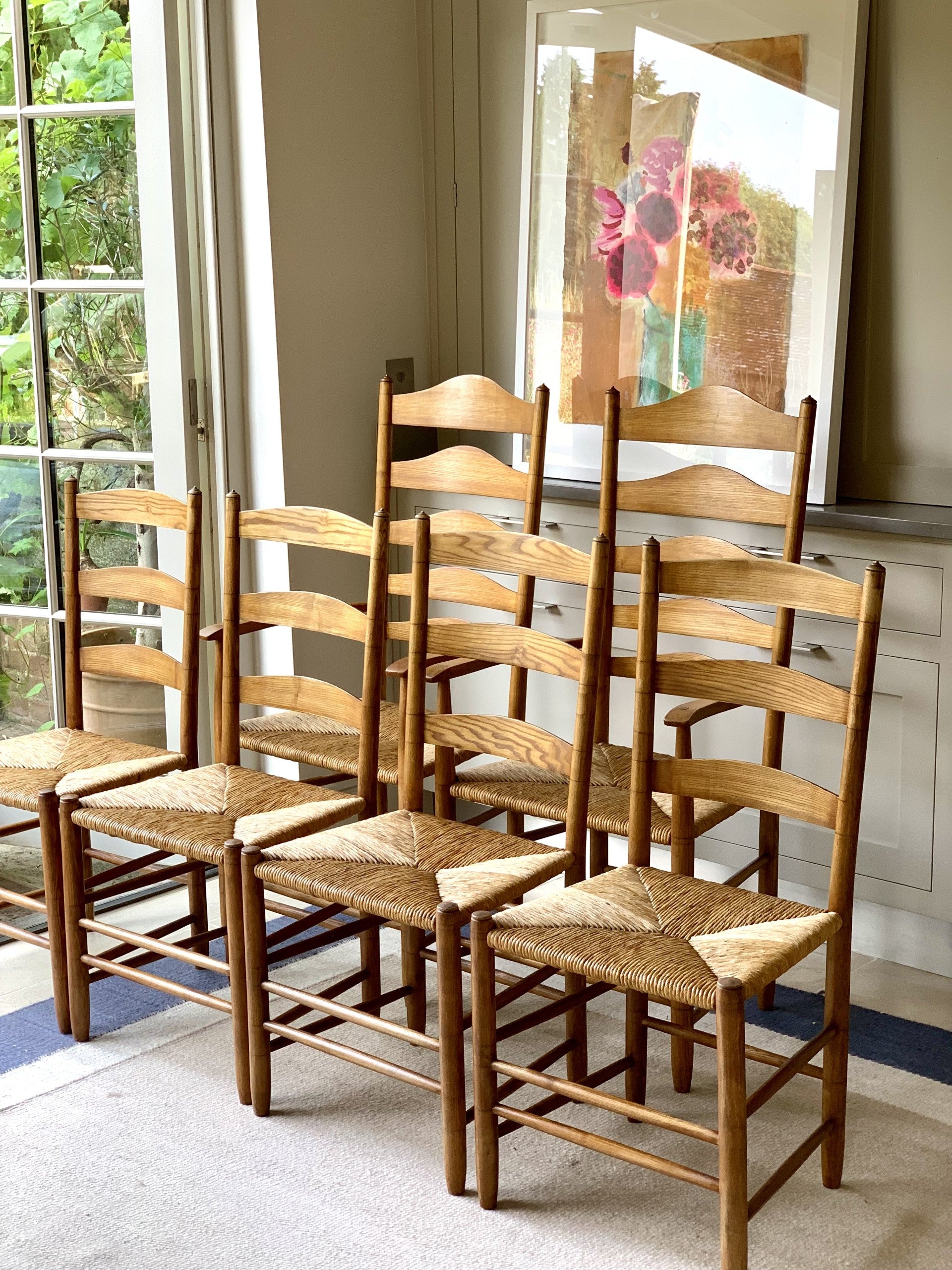 An Amazing Set of 6 Ernest Gimson Cotswold School Ladder Back Chairs