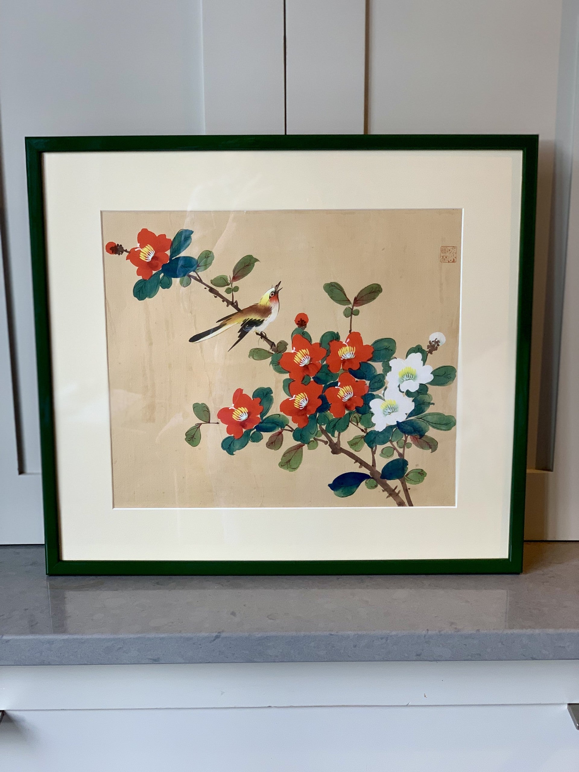 Framed Japanese Silk Print - 20th Century