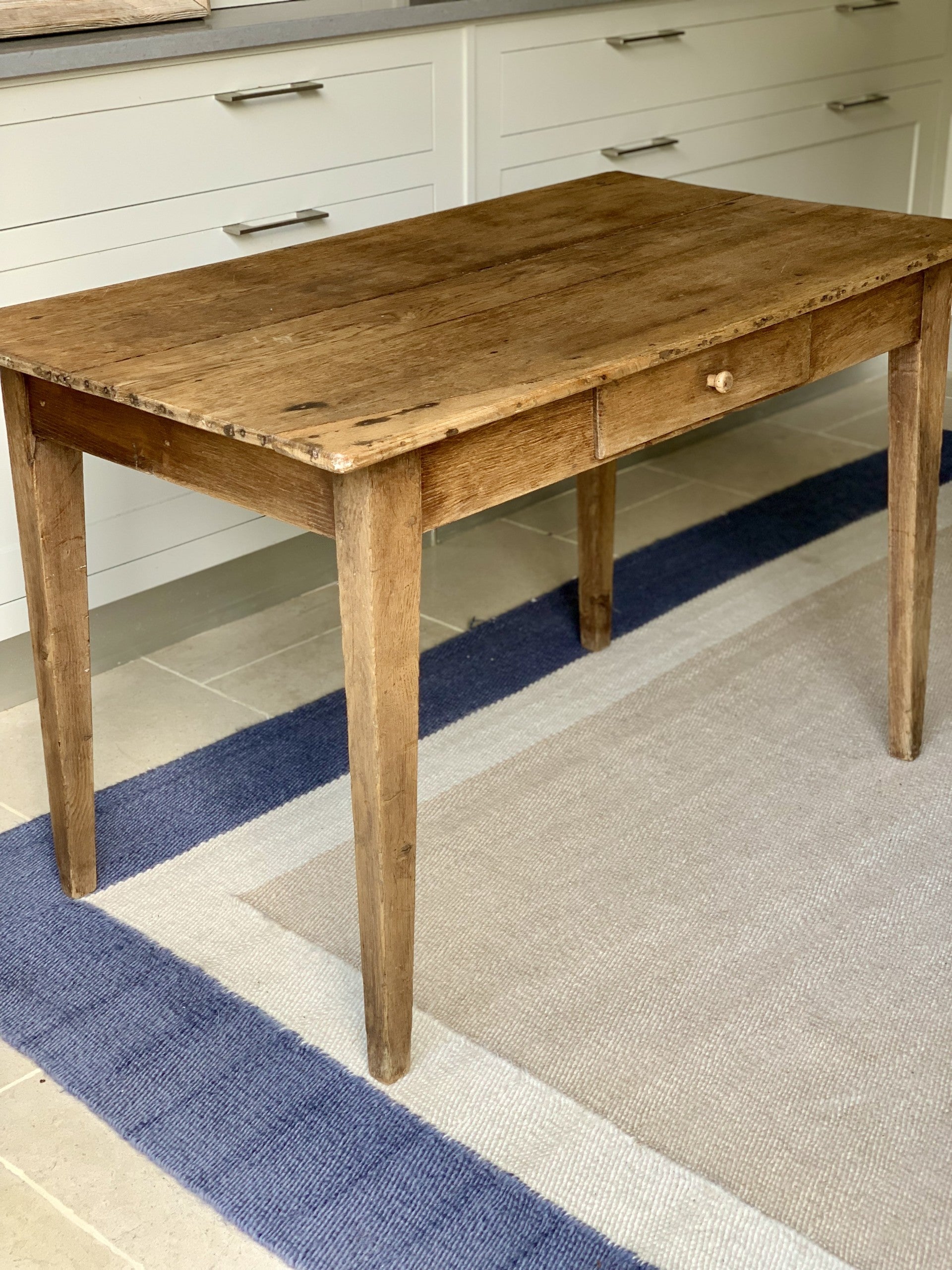 French Oak Table with Fluted Legs and Single Drawer