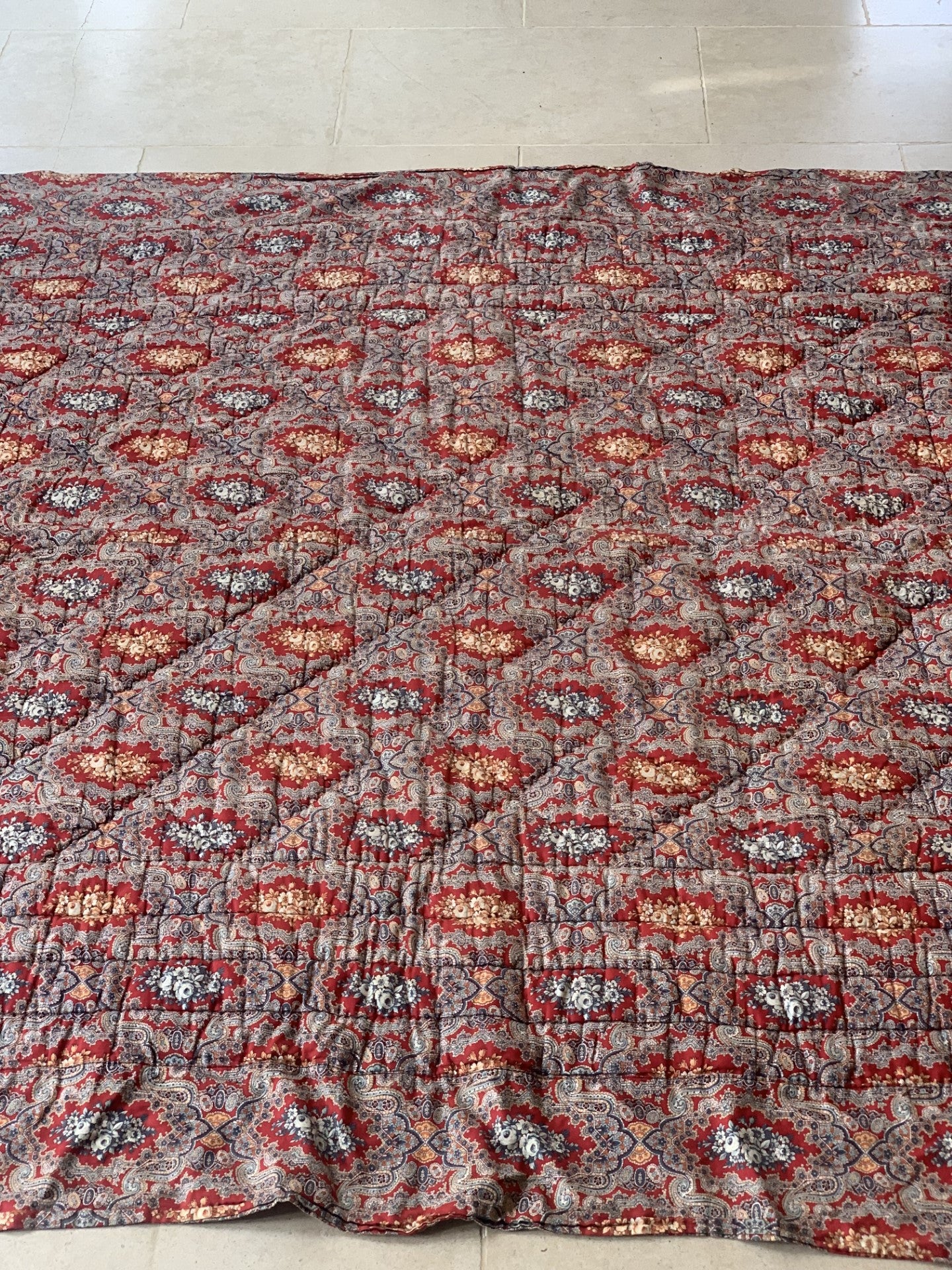 Large Vintage French Quilt in Red