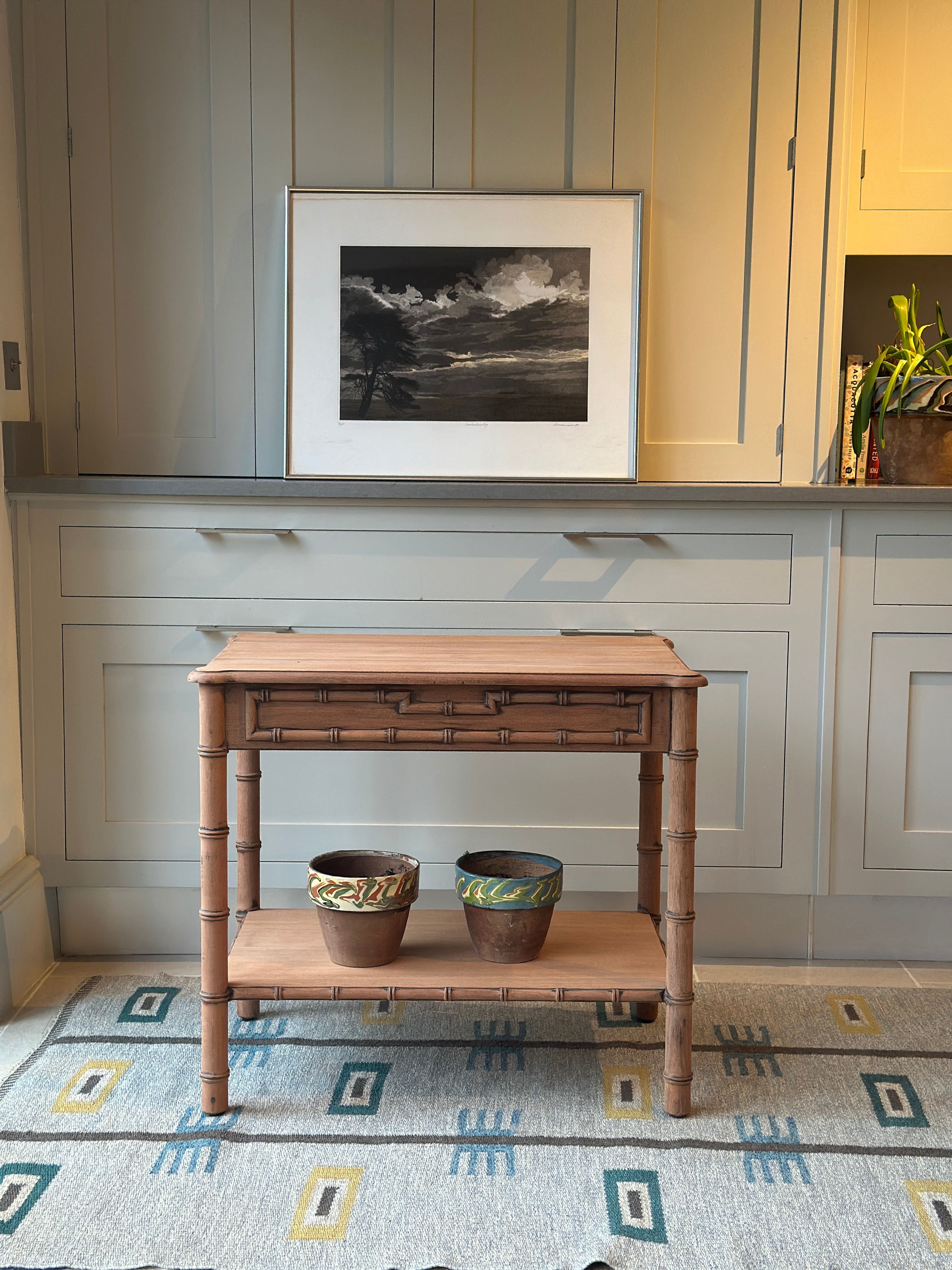 Charming Vintage Mahogany Faux Bamboo Side Table