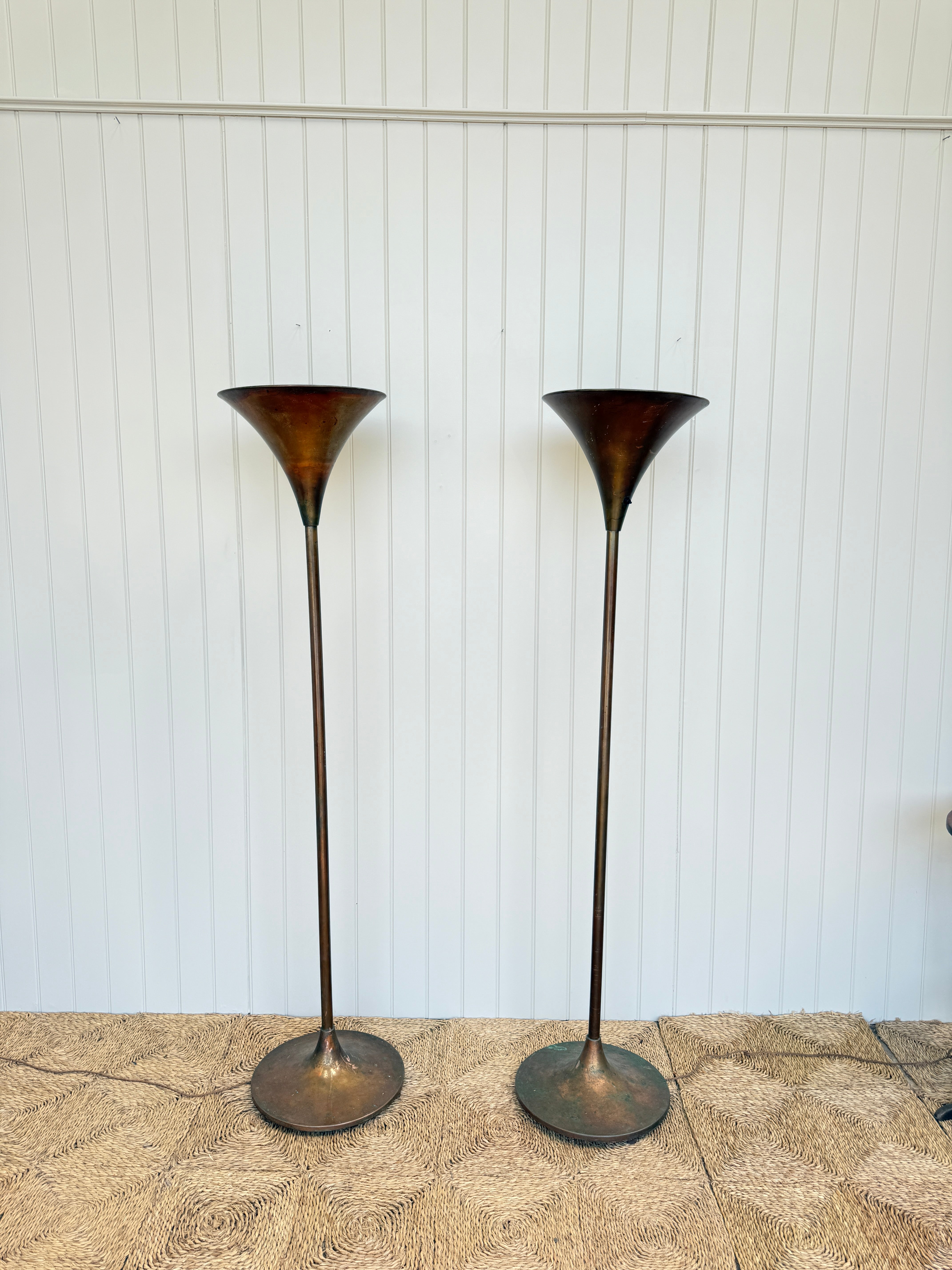 Pair of Tall Italian Copper Uplighters