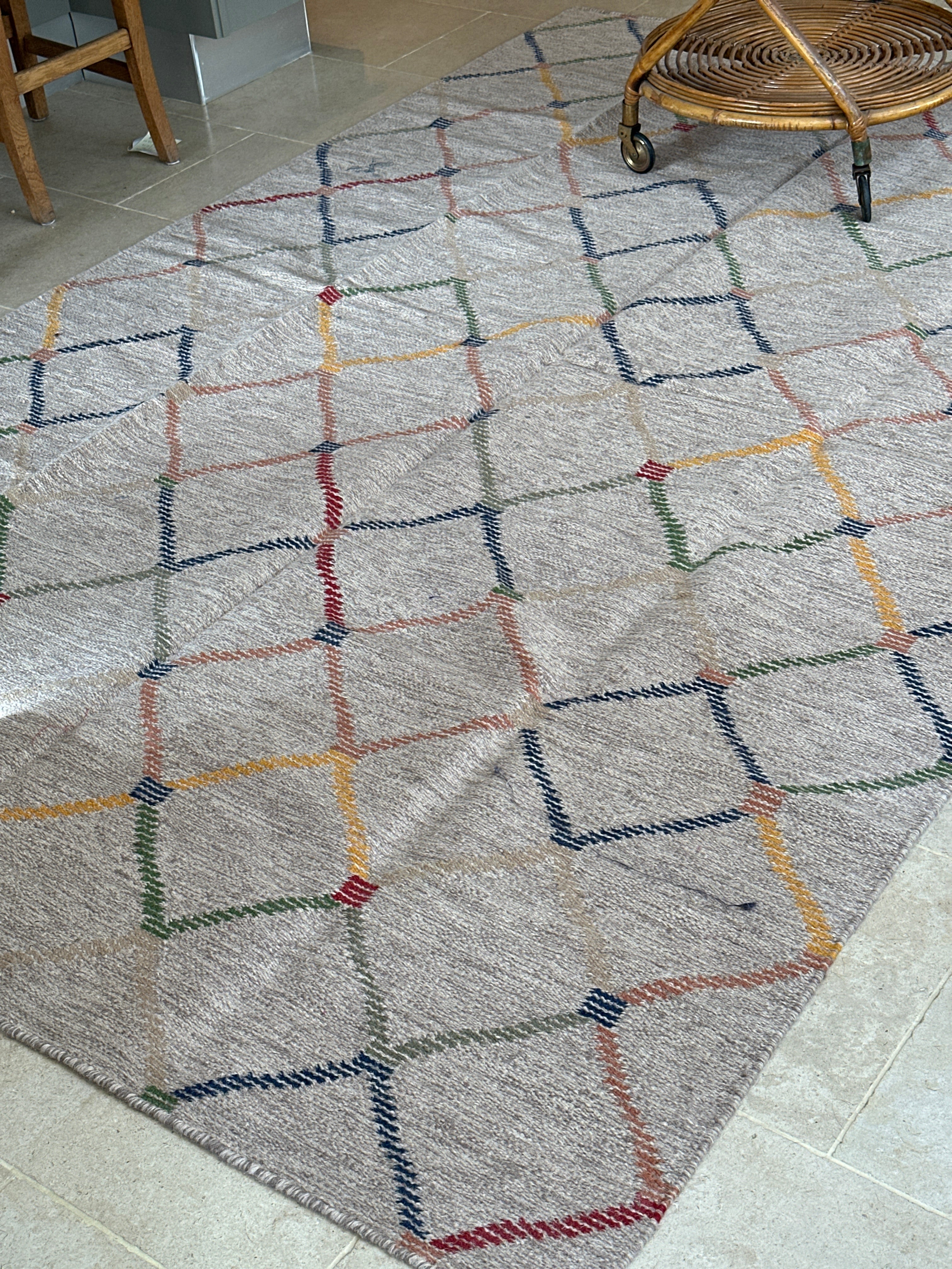 Large Polychrome Woollen flatweave rug