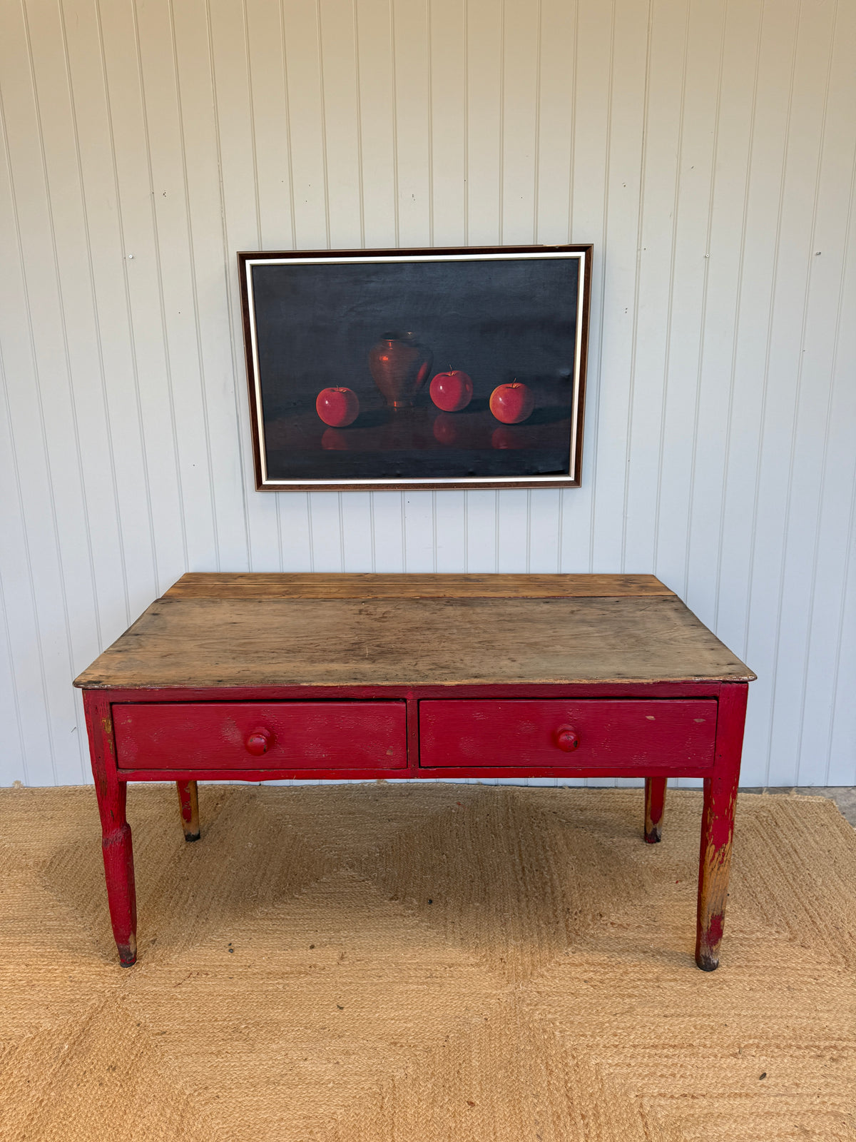 Antique Painted Pine Prep Table with Red Paint