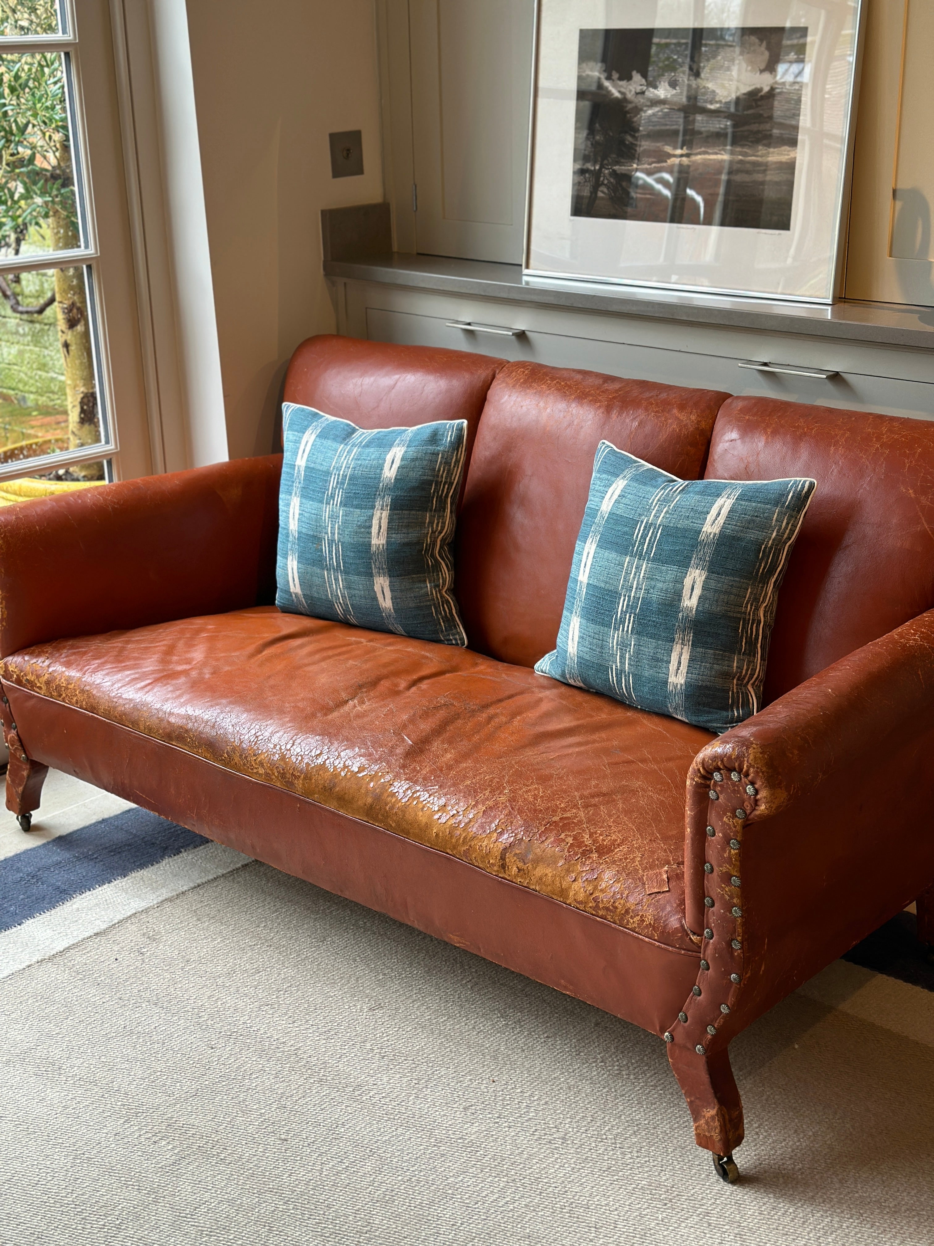 Vintage Leather Sofa with Rivets