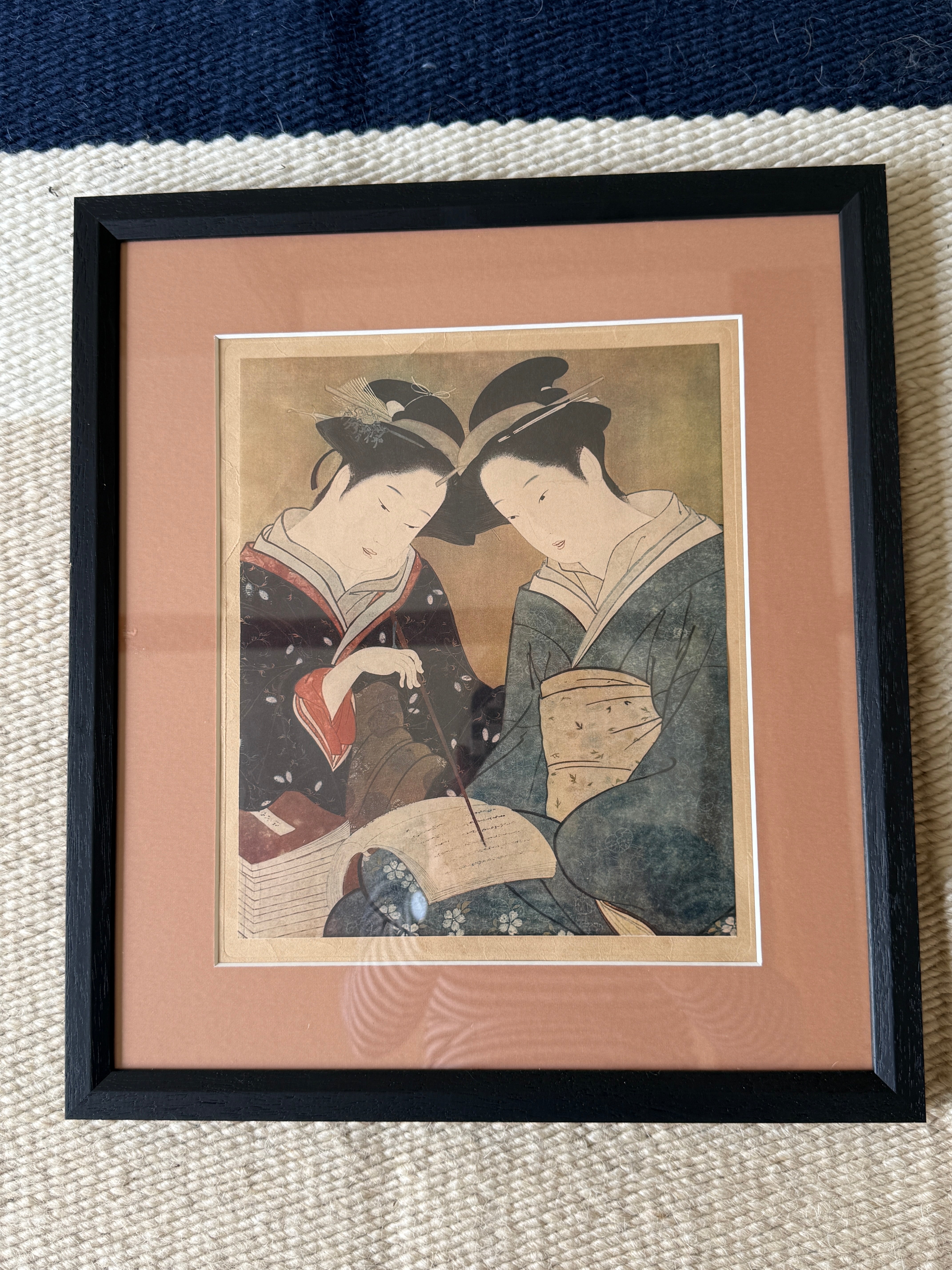 Framed Lithographic Print after Utamaro — Two Women Reading