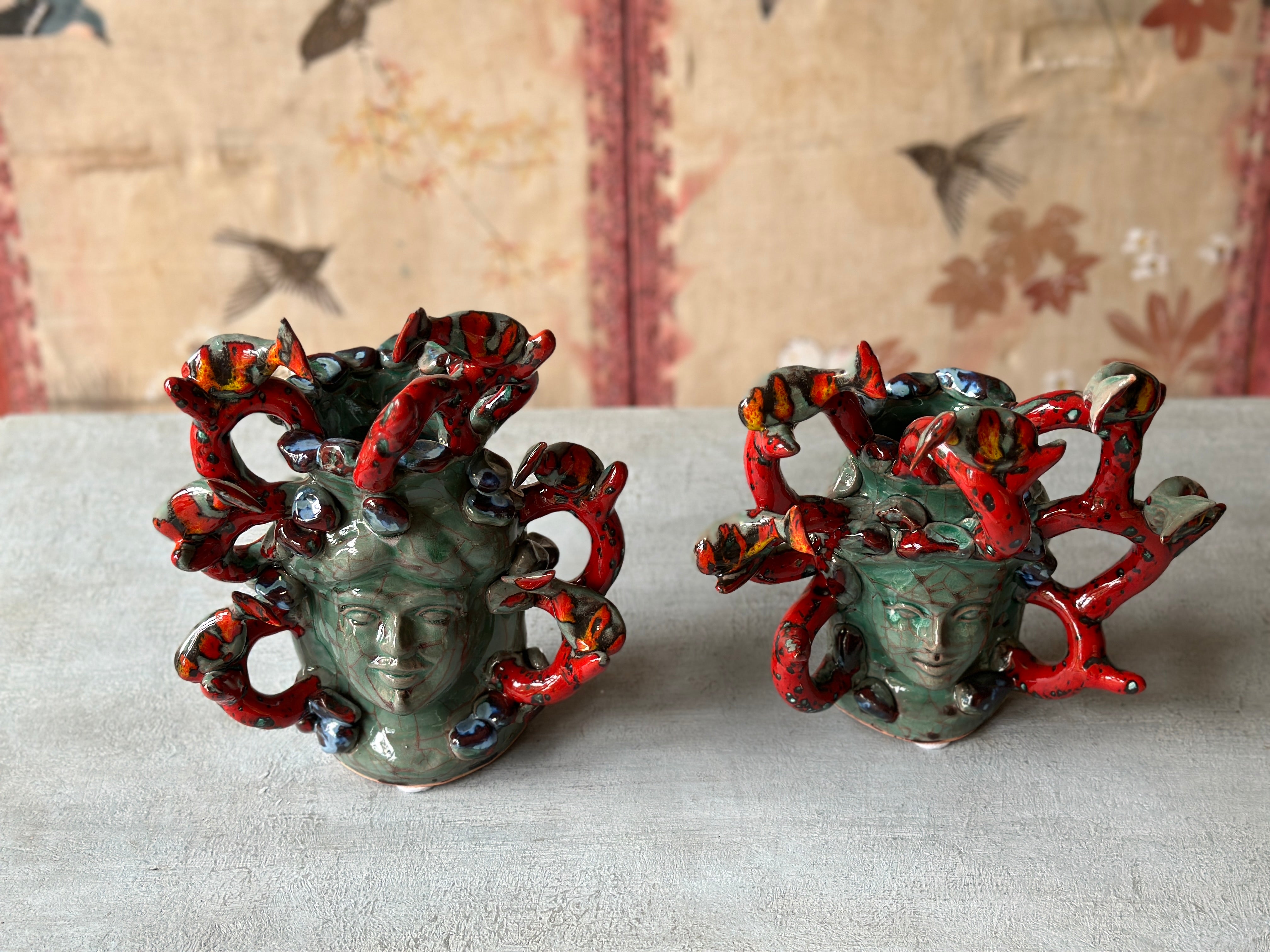 ‘Testi Marina’ - Pair Ceramic Head Vase with Flying Fish design