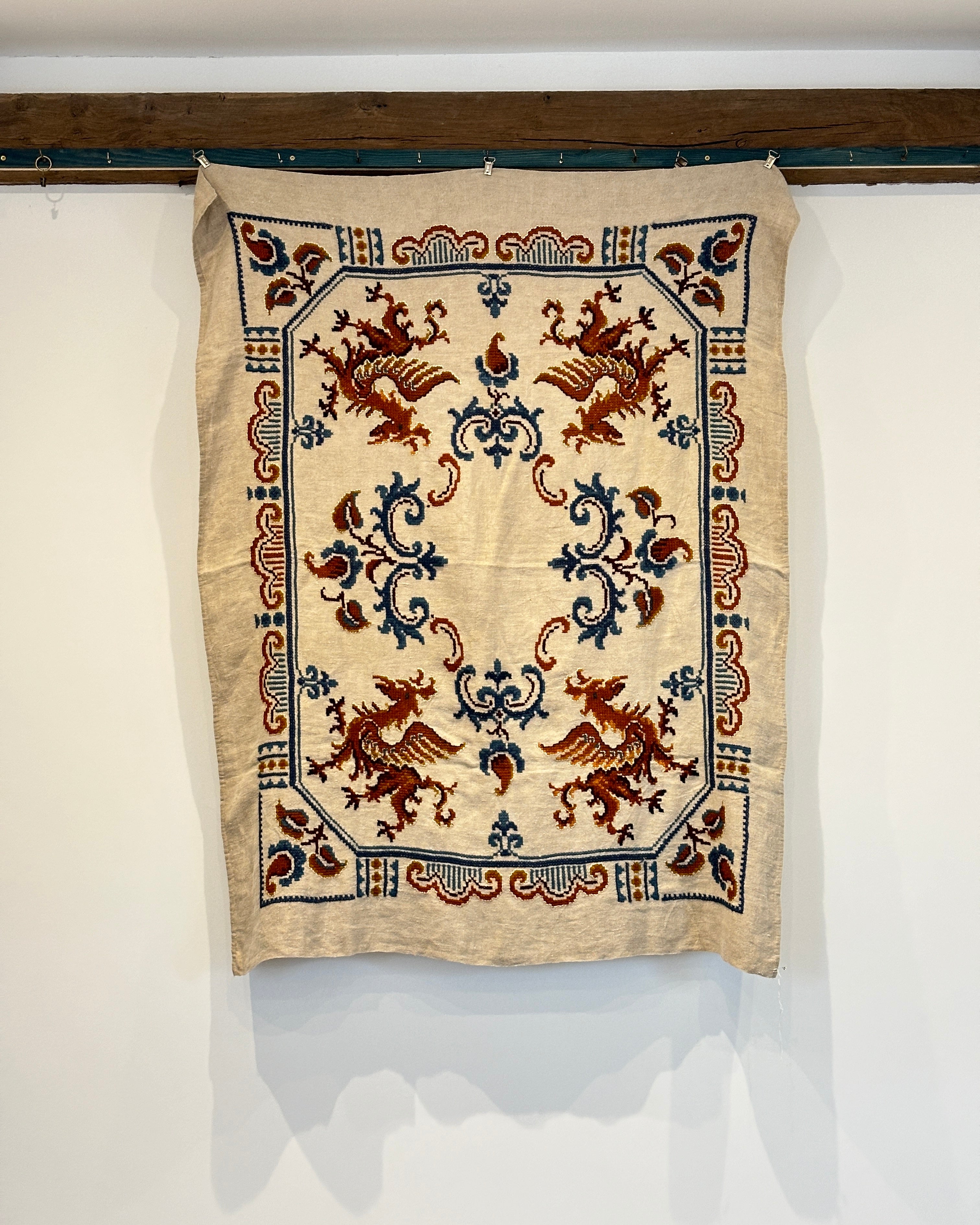 Vintage Welsh Throw with Dragon Motif (Blues, Browns)