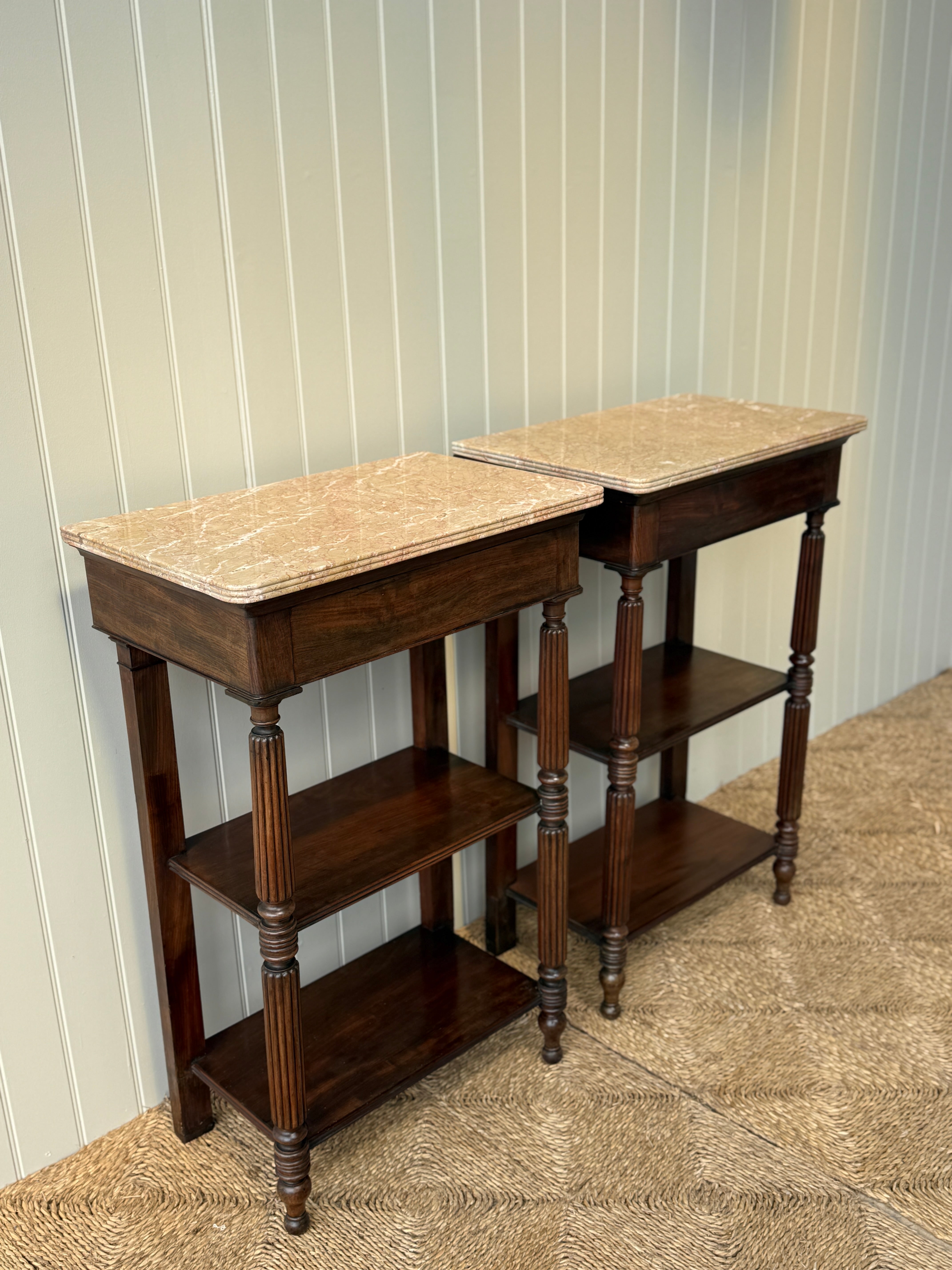 Pair of Tall Marble Topped Etageres