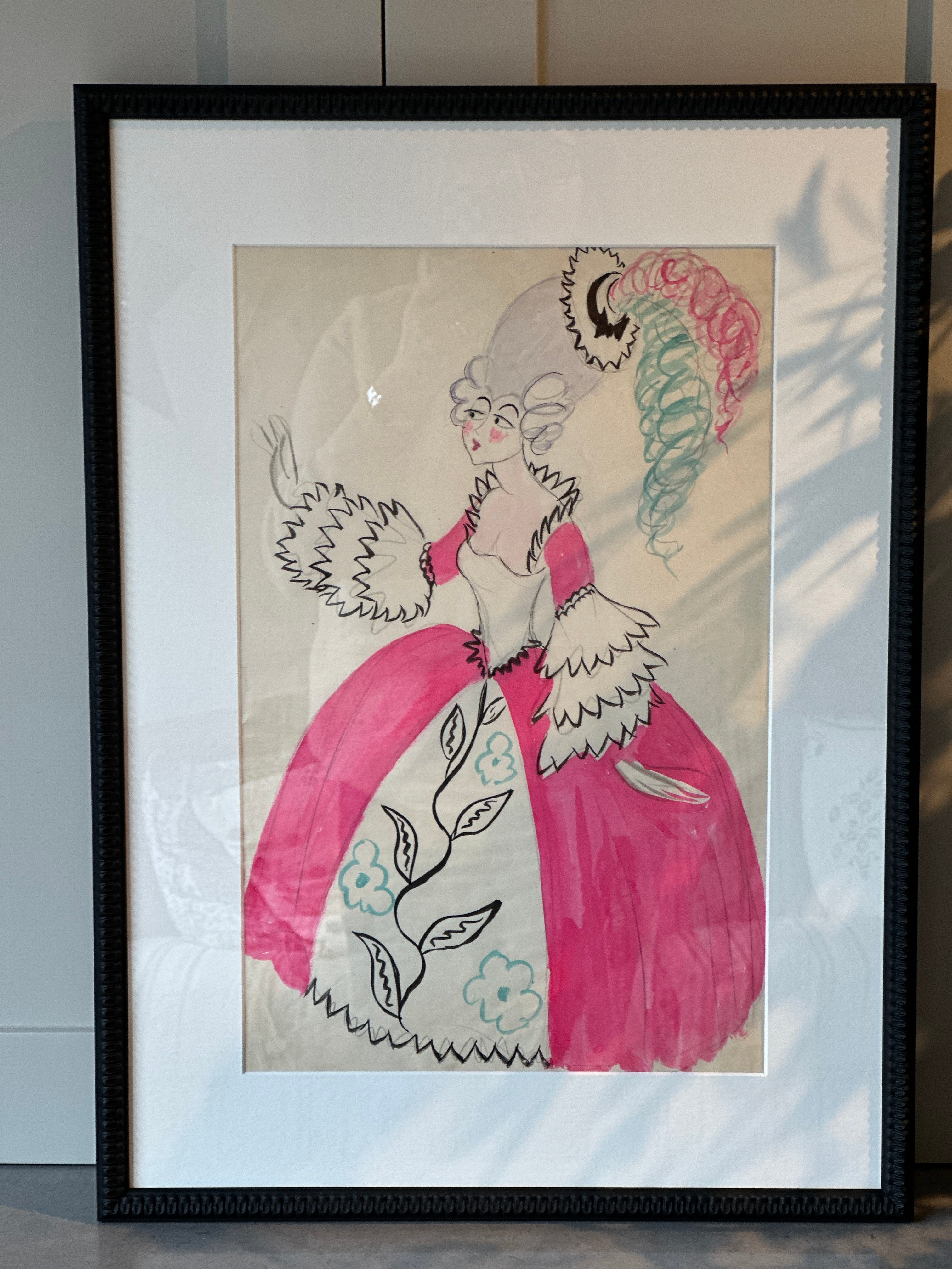 Costume Design painting of a Pink Gown by John Dronsfield (1900-1951)