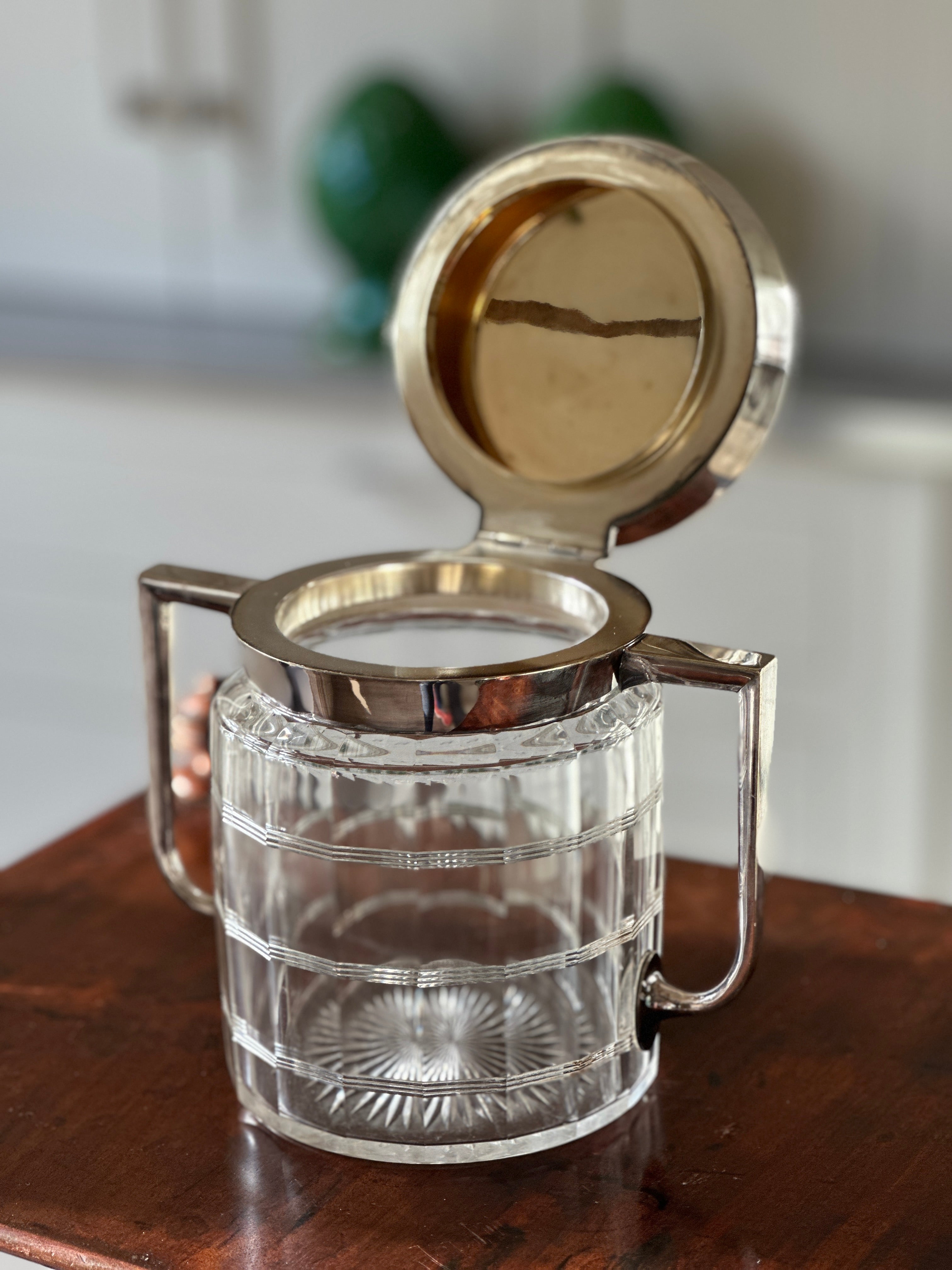 Art Deco Crystal And Silver Continental Biscuit Barrel