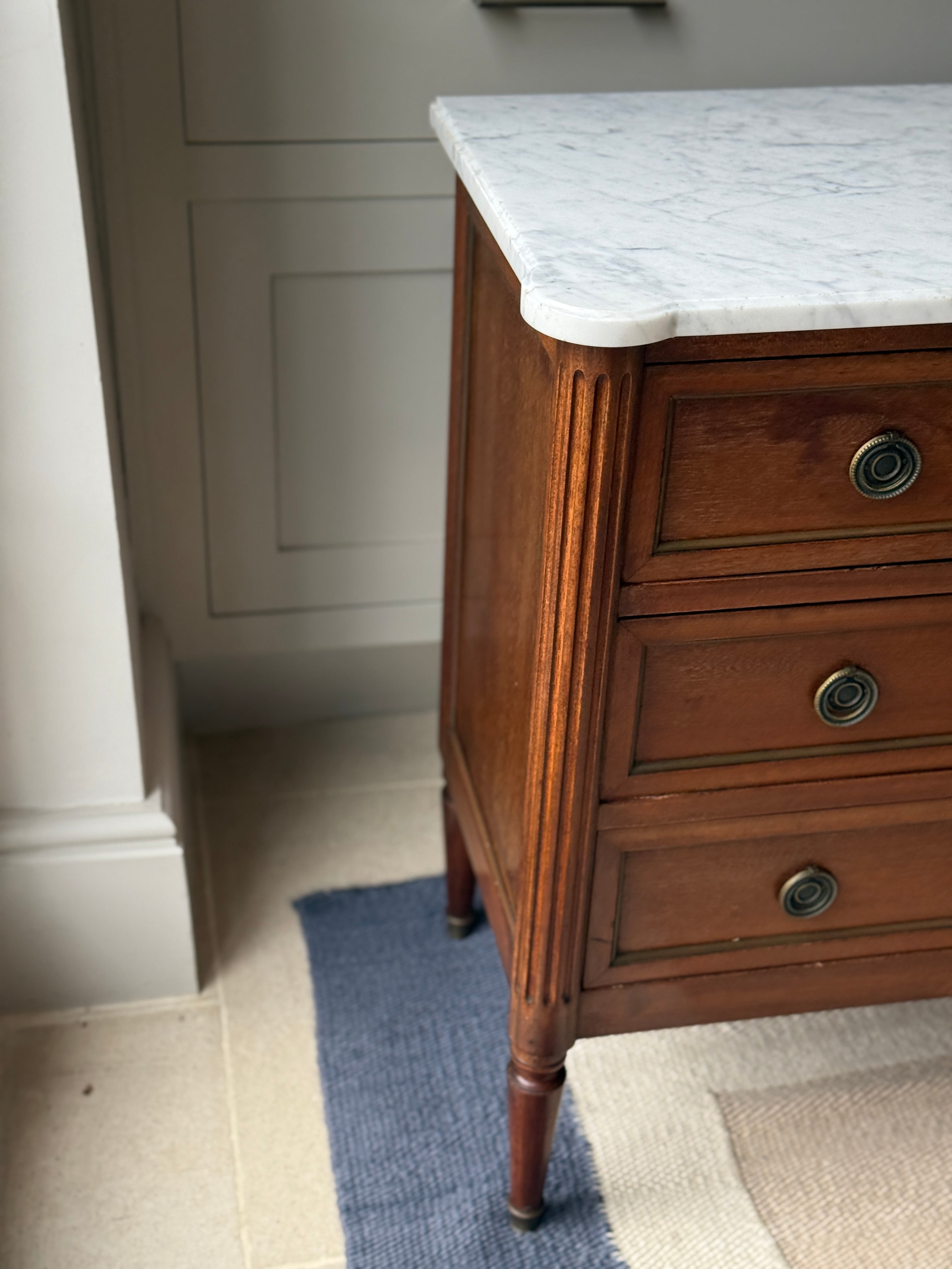 Small French Commode with White Marble Top