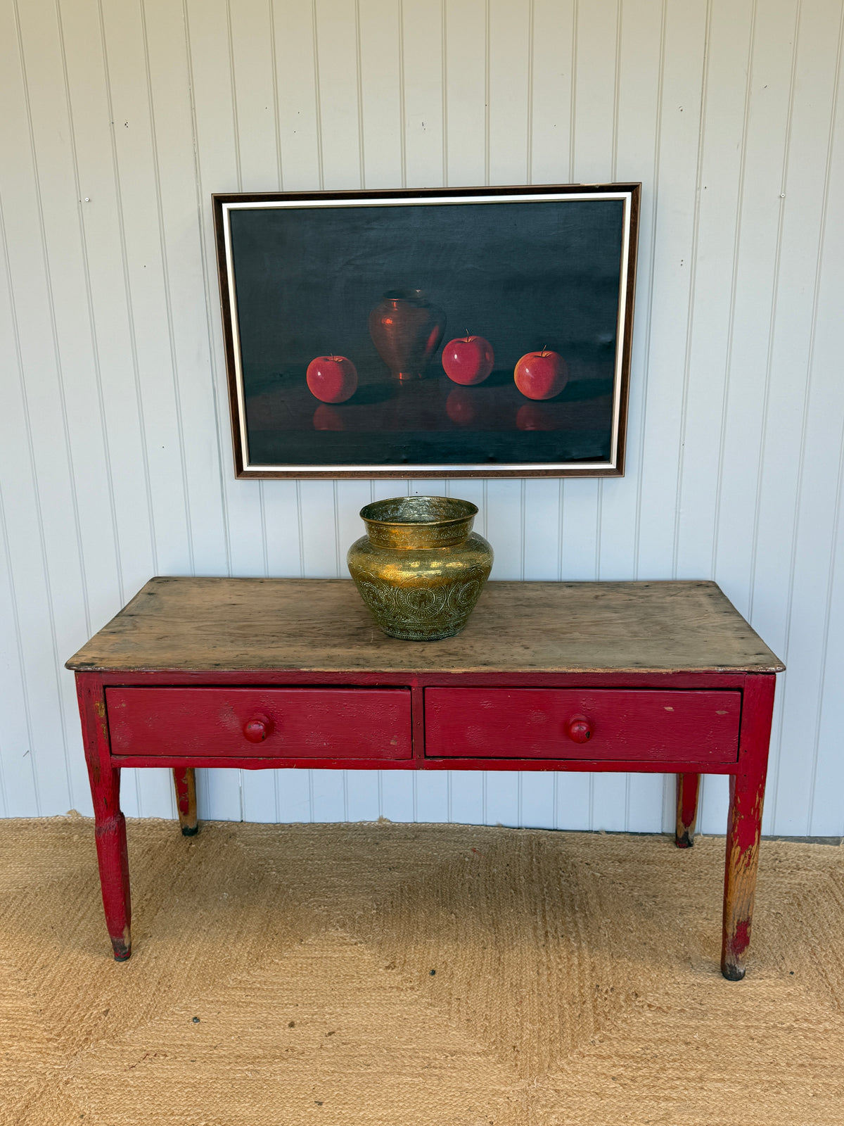Antique Painted Pine Prep Table with Red Paint