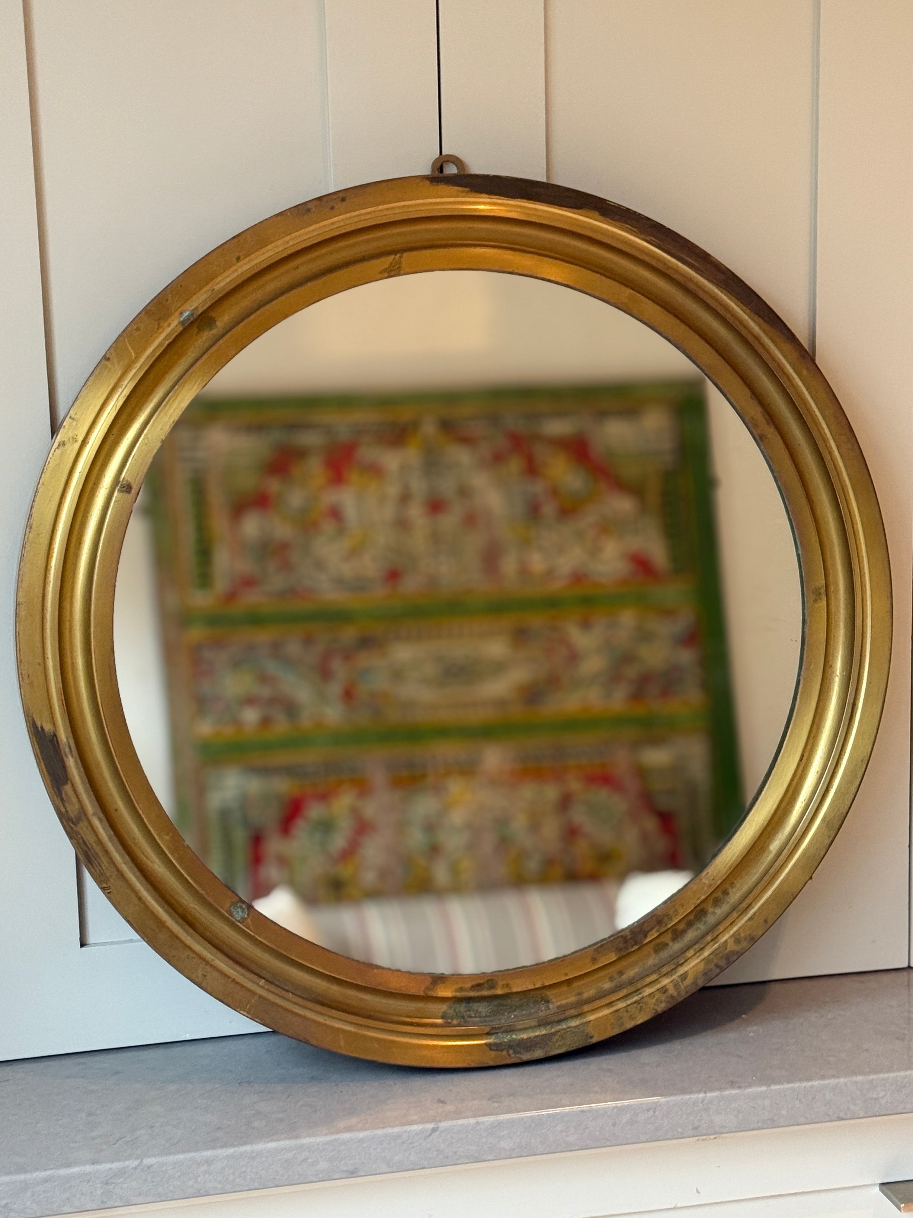 Round Artemide Italian 50s Brass Mirror