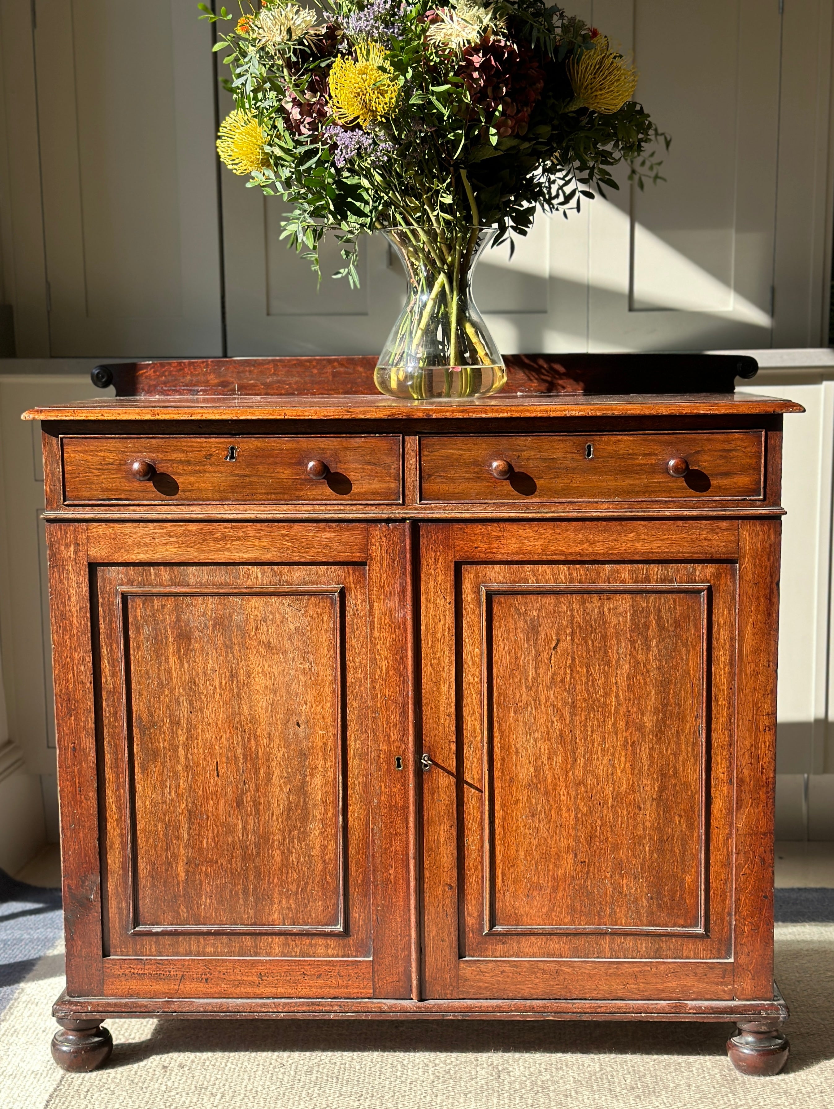 Small Mahogany Cabinet with 2 drawers and cupboard with adjustable shelves