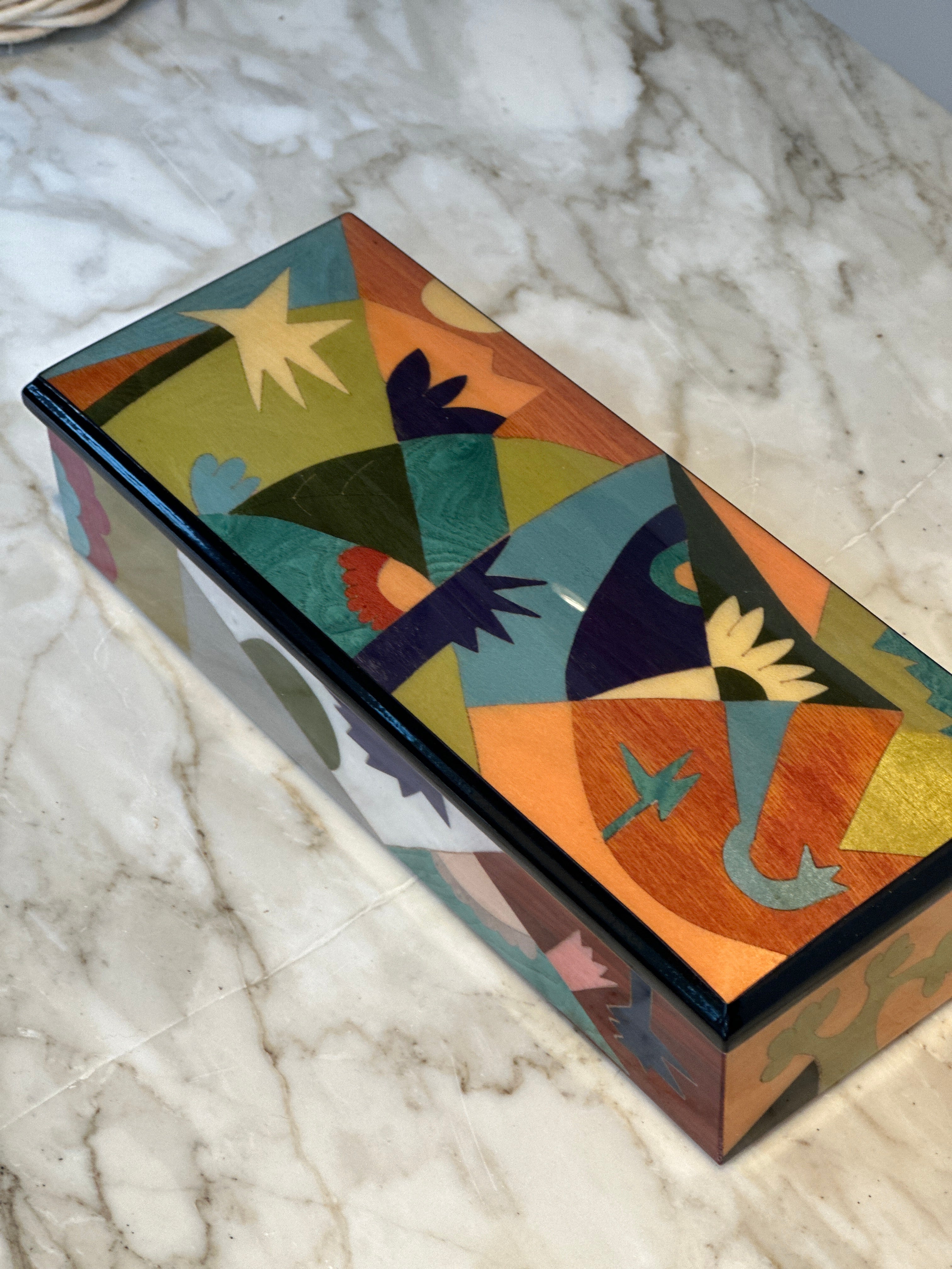 Long Rectangular Marquetry Boxes with Velvet Interiors