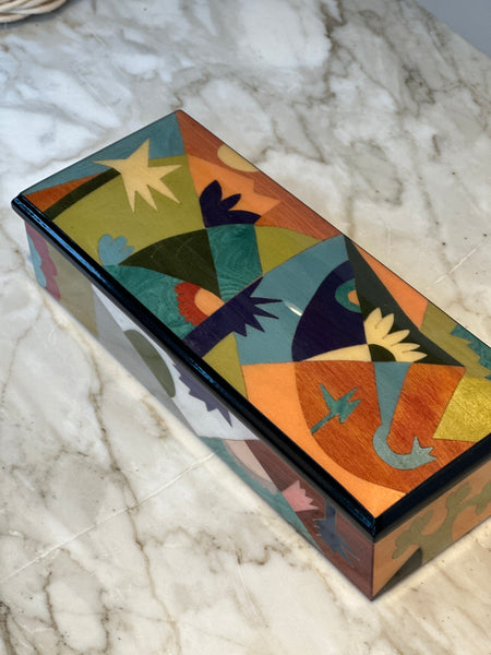 Long Rectangular Marquetry Boxes with Velvet Interiors